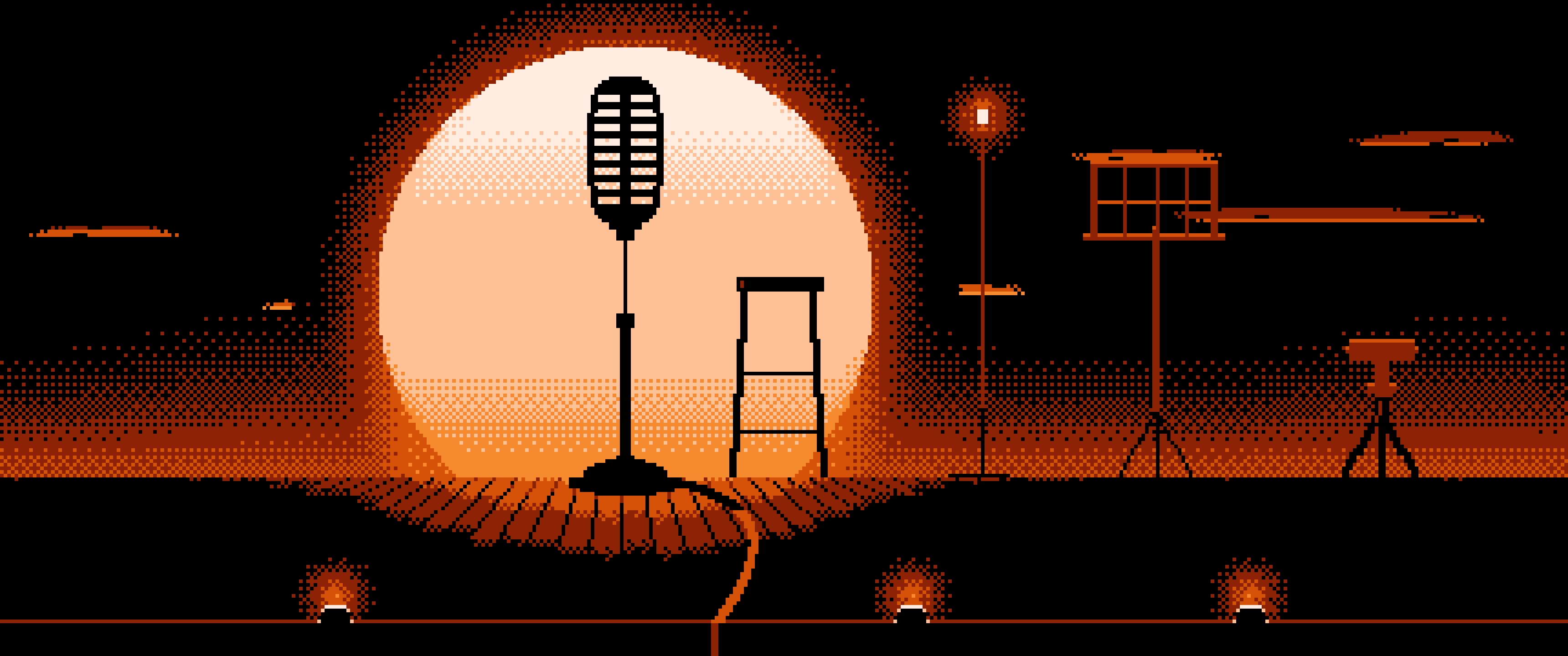 Orange Pixel Art Microphone on a Stand ultrawide wallpaper, 3440 × 1440