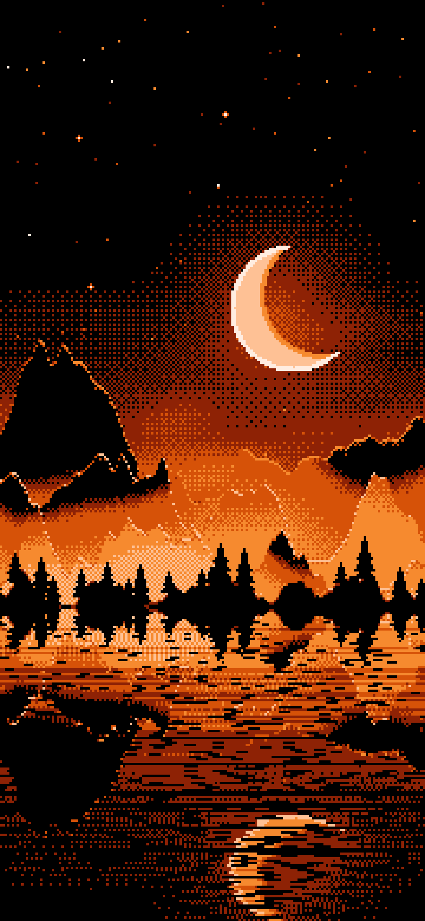 Orange Pixel Art Moonlit Mountains wallpaper for iPhone and Android