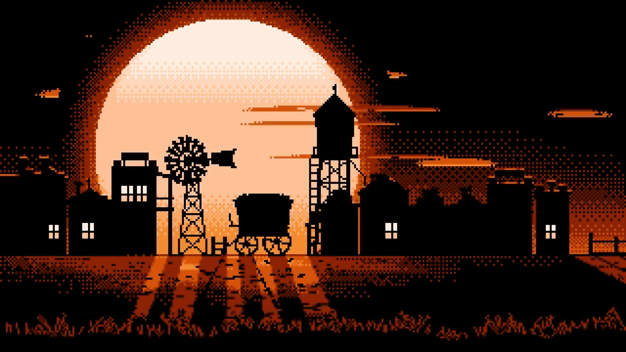 Orange Pixel Art Old West Town desktop wallpaper in 4K