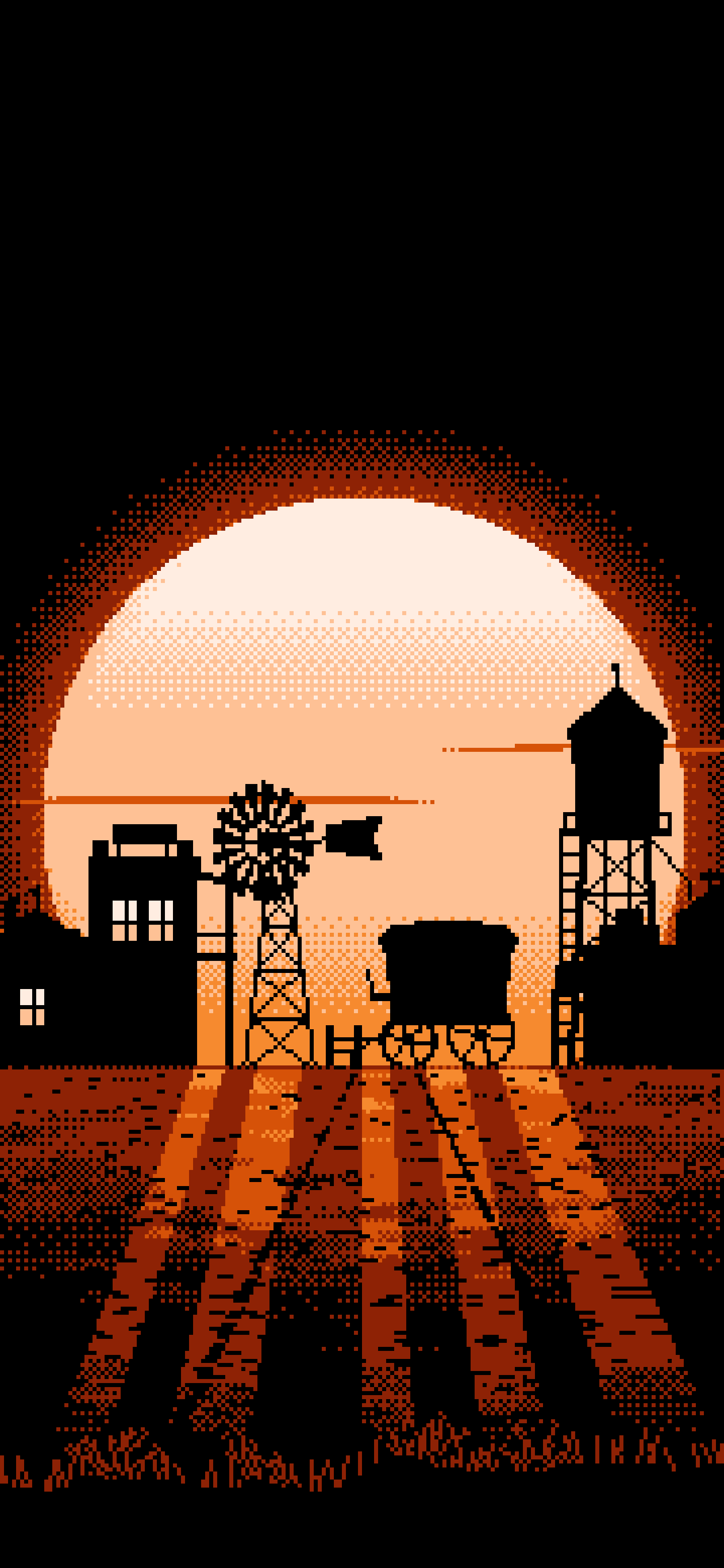 Orange Pixel Art Old West Town wallpaper for iPhone and Android