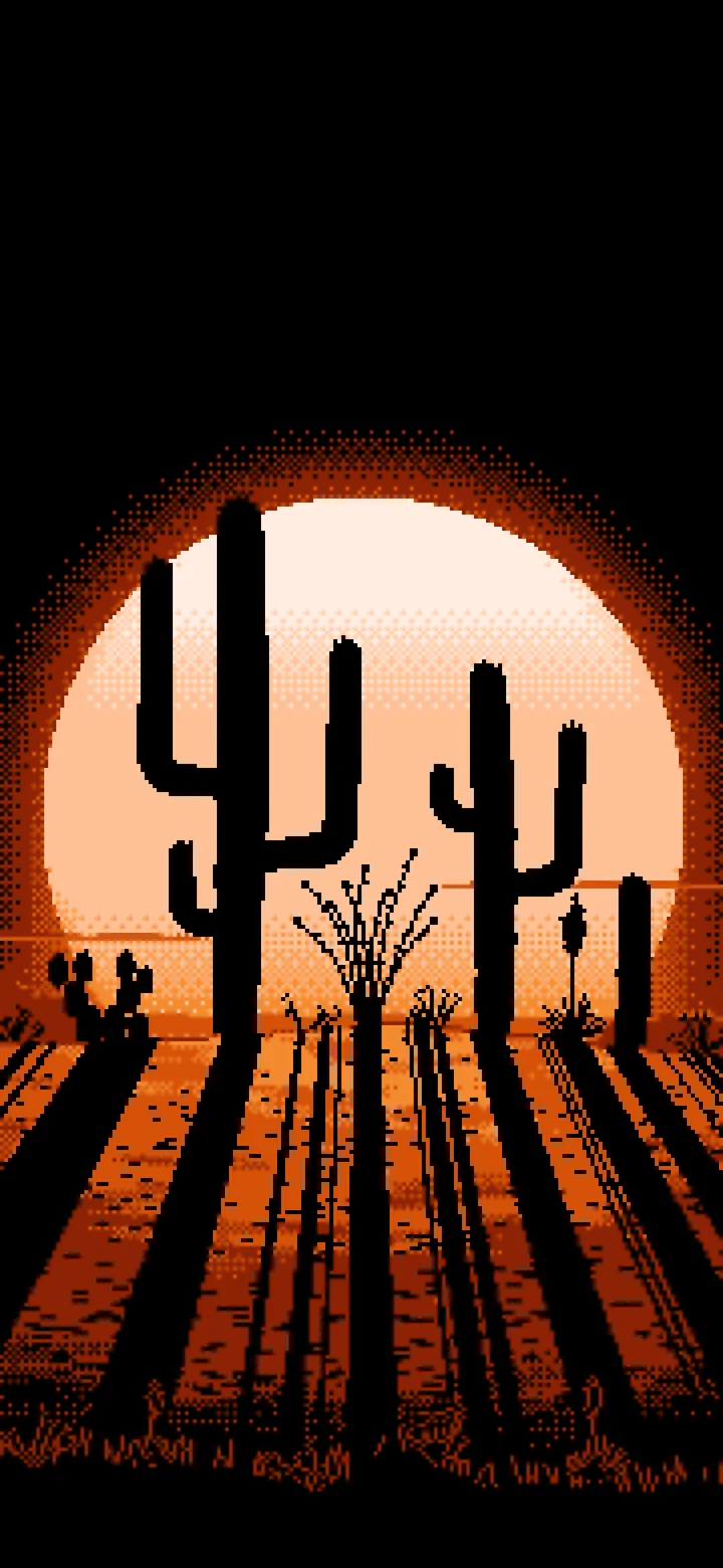 Orange Pixel Art Saguaro Cactus Desert wallpaper for iPhone and Android
