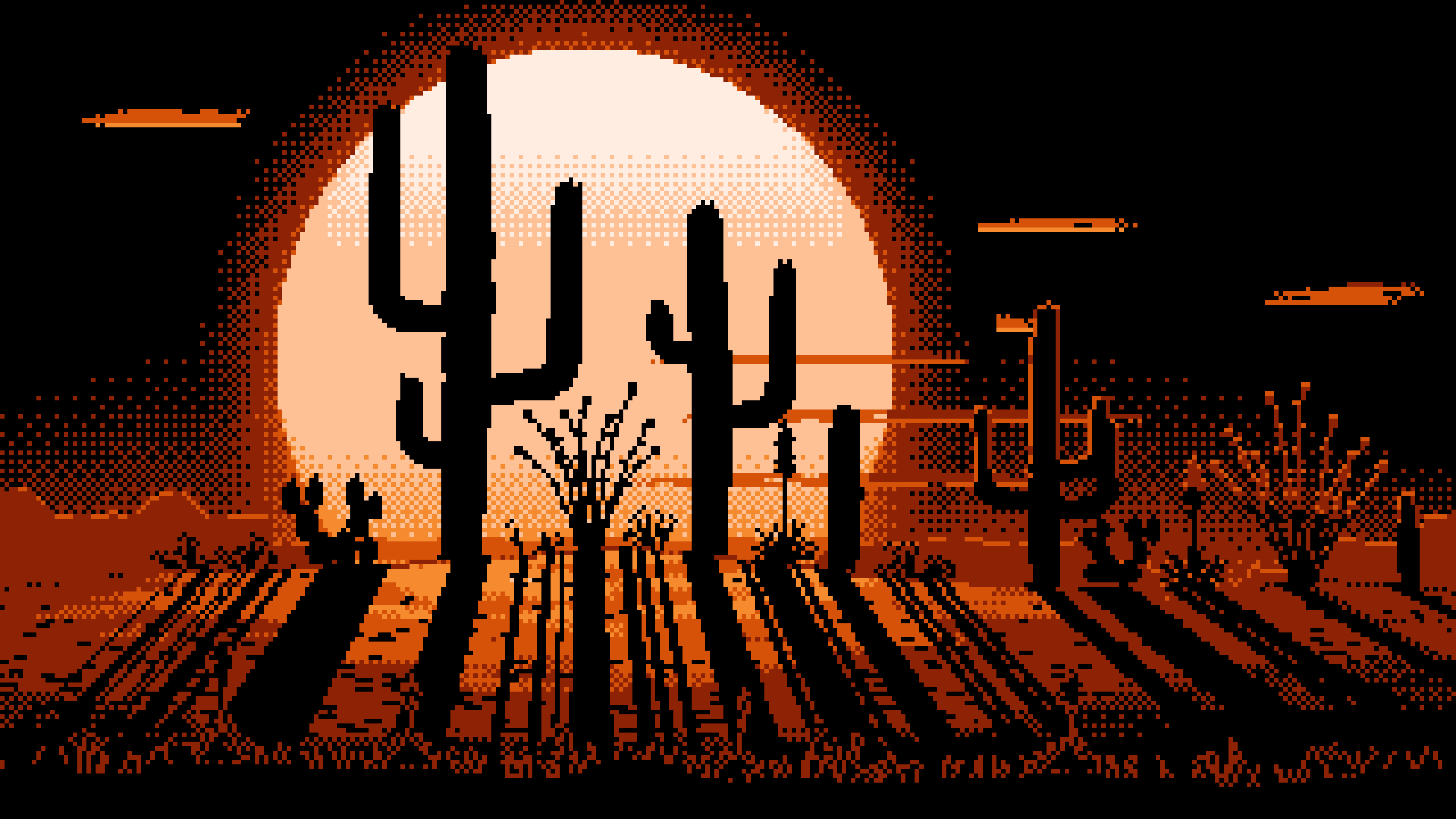 Orange Pixel Art Saguaro Cactus Desert desktop wallpaper in 4K