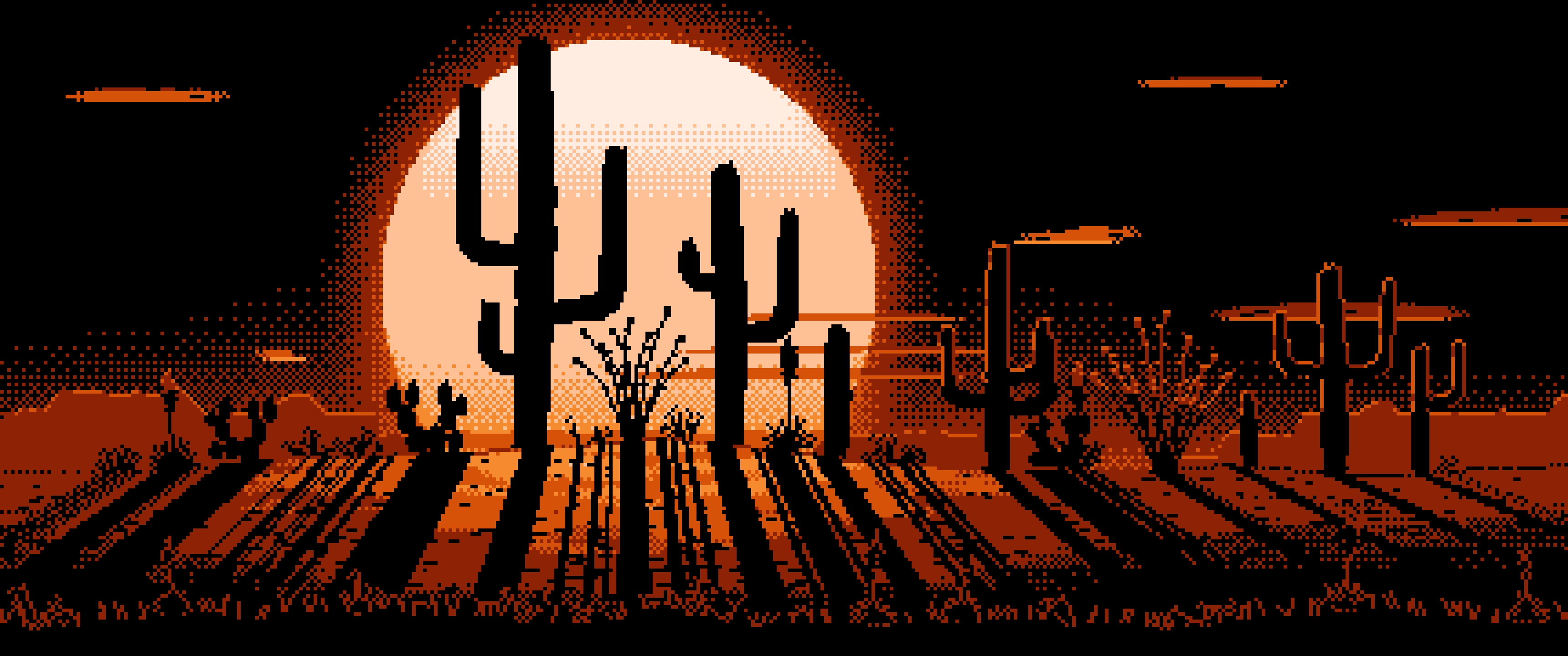 Orange Pixel Art Saguaro Cactus Desert ultrawide wallpaper, 3440 × 1440