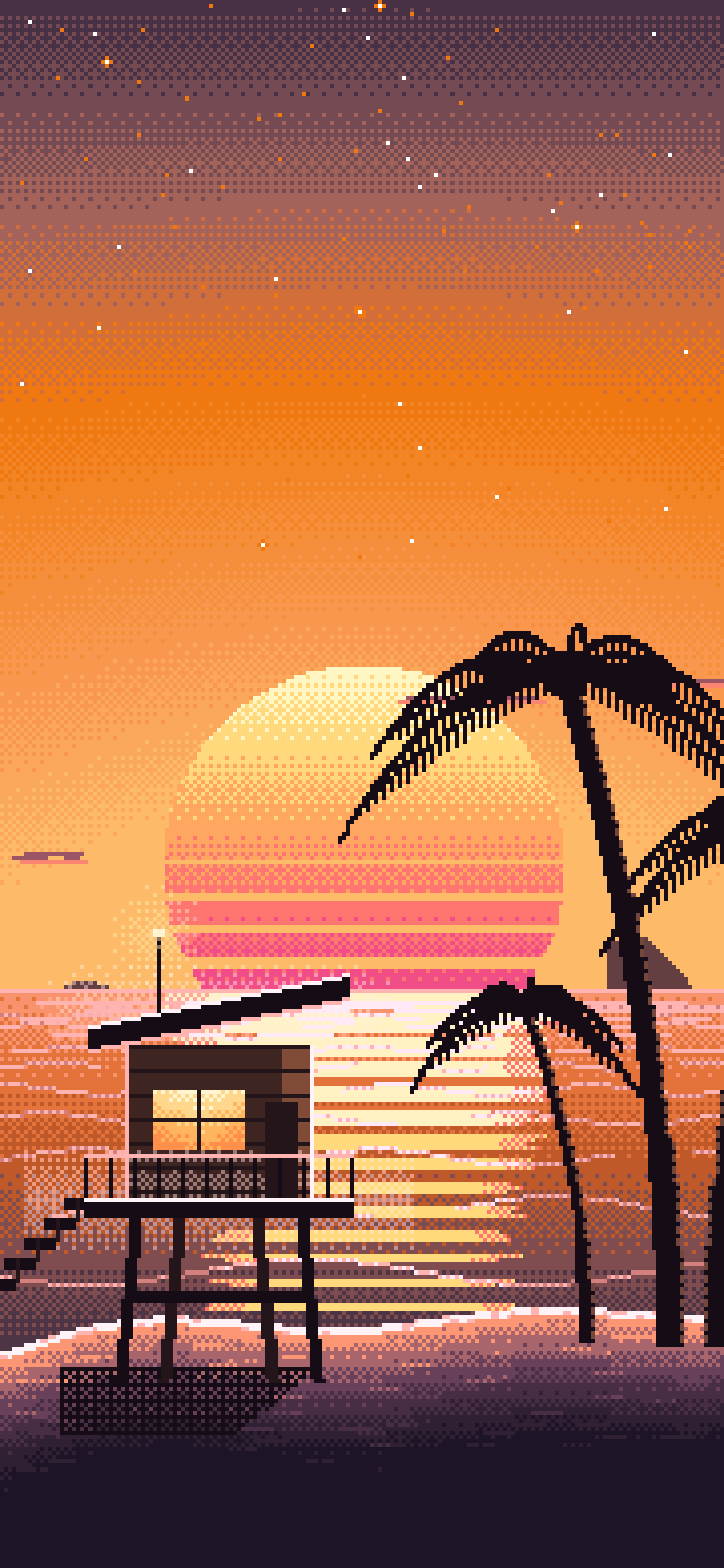 Orange Pixel Art Synthwave Beach wallpaper for iPhone and Android