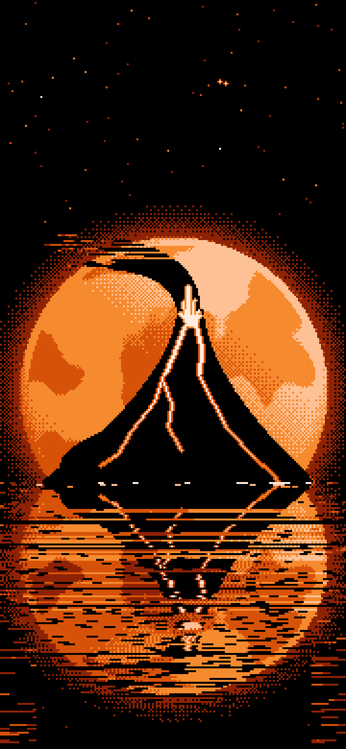 Orange Pixel Art Volcano and Full Moon wallpaper for iPhone and Android