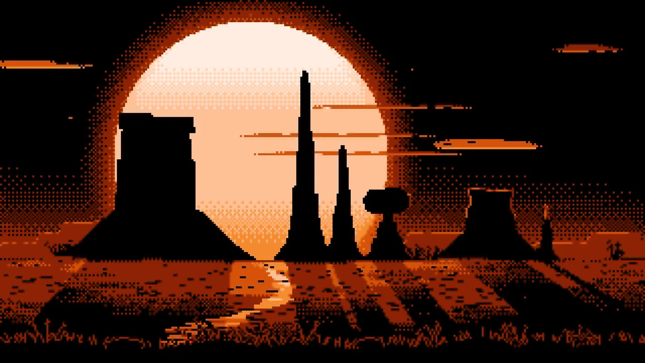 Orange Pixel Art Western Desert Buttes desktop wallpaper in 4K