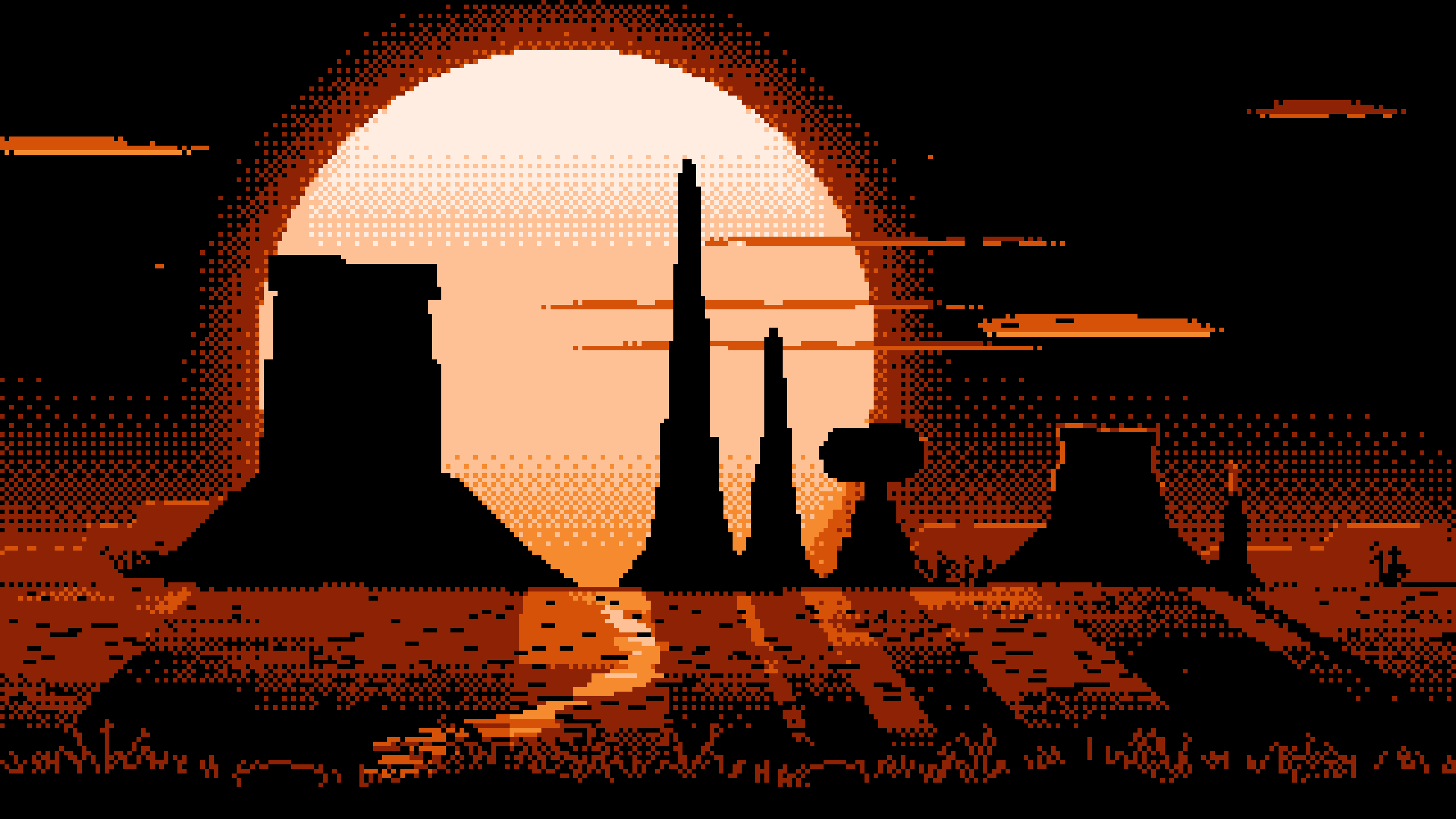 Orange Pixel Art Western Desert Buttes desktop wallpaper in 4K