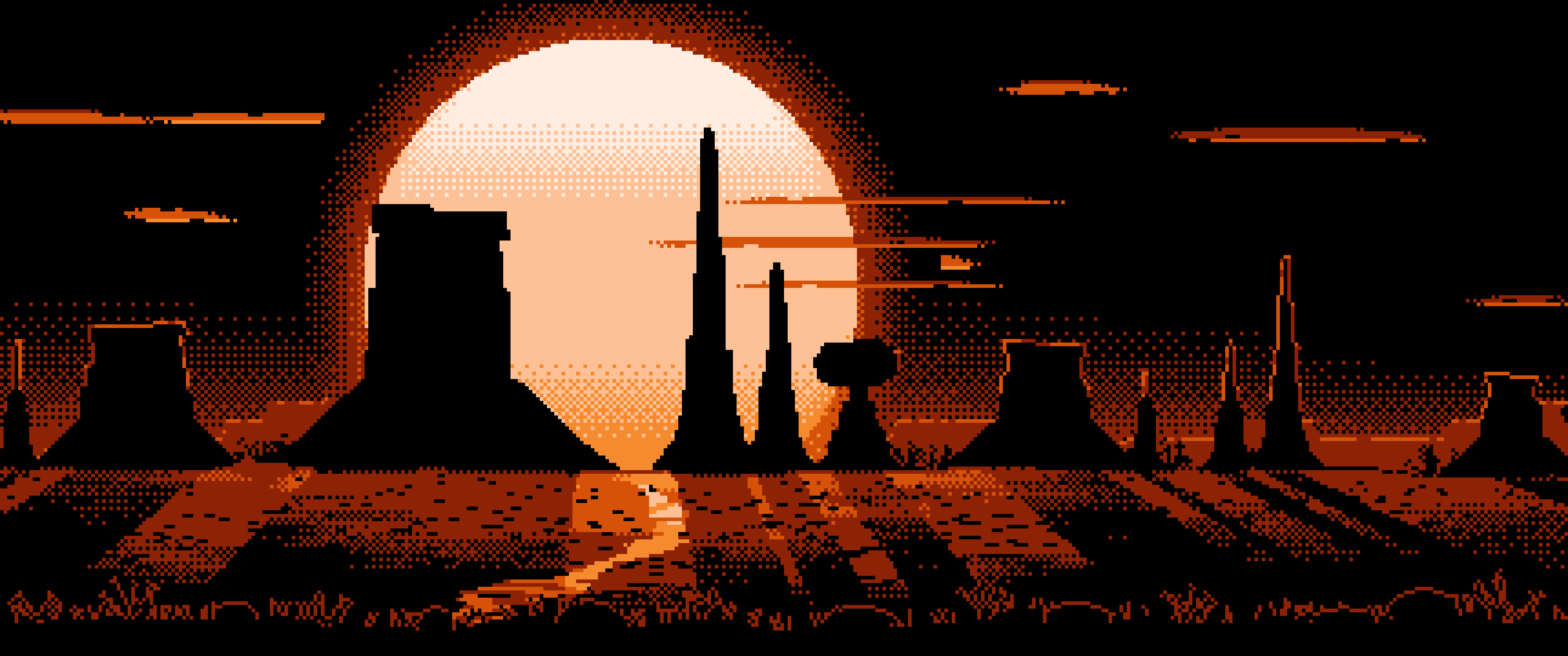 Orange Pixel Art Western Desert Buttes ultrawide wallpaper, 3440 × 1440