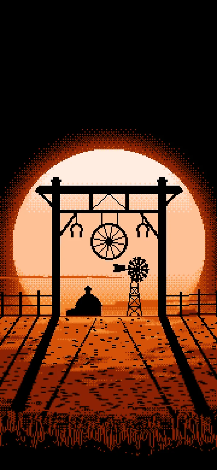 Orange Pixel Art Western Ranch Gate wallpaper for iPhone and Android