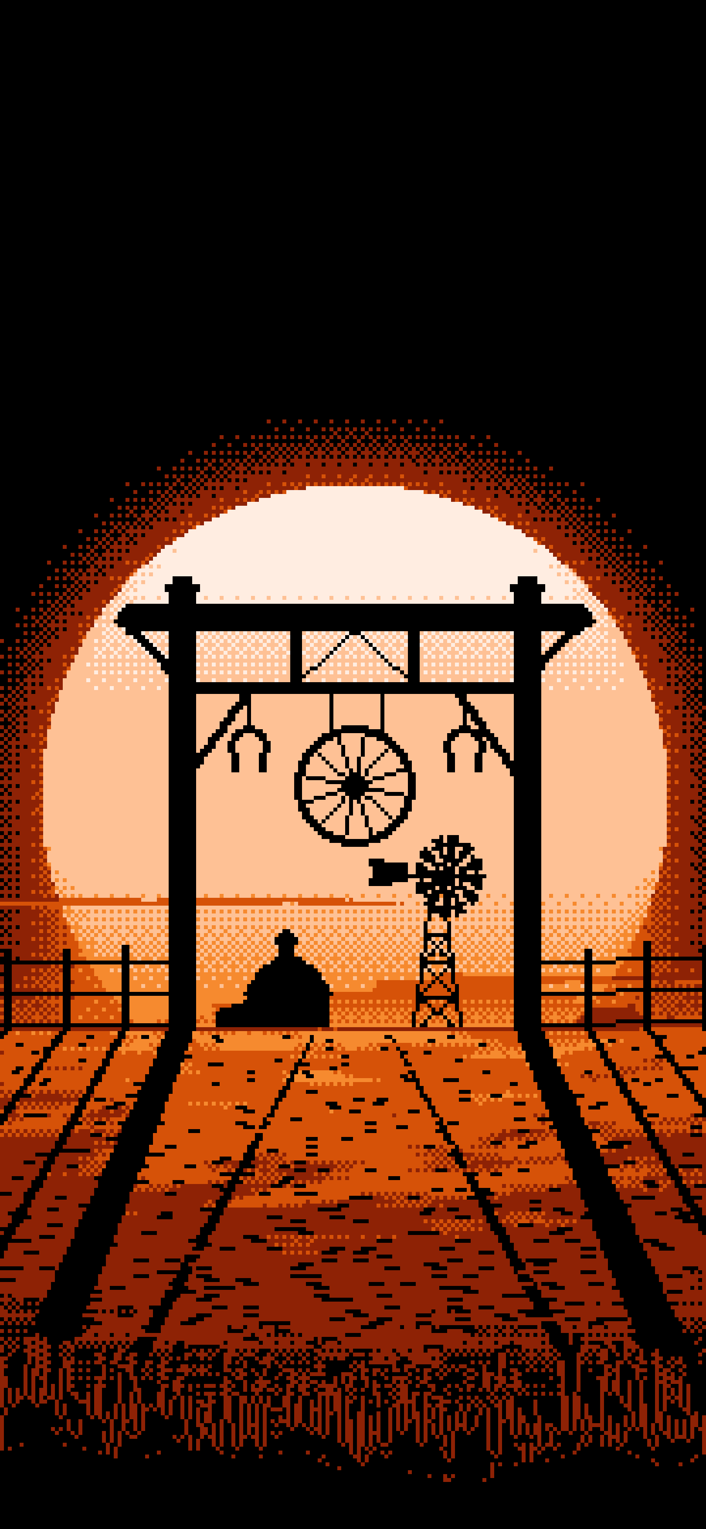 Orange Pixel Art Western Ranch Gate wallpaper for iPhone and Android