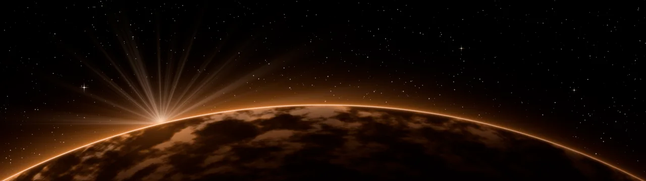 Orange Planet Horizon dual monitor wallpaper, 7680 × 2160