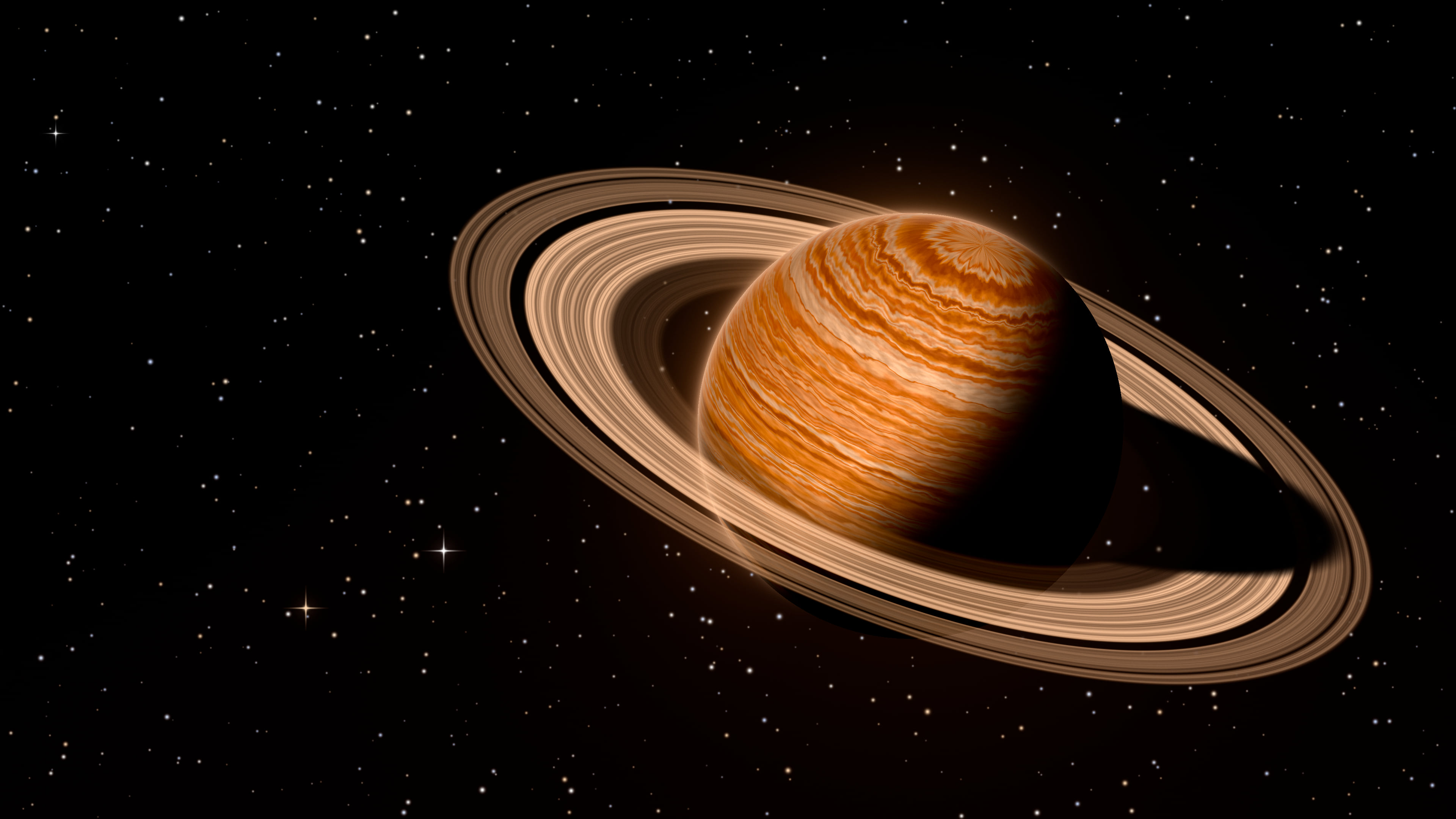 Orange Ringed Saturn desktop wallpaper in 4K