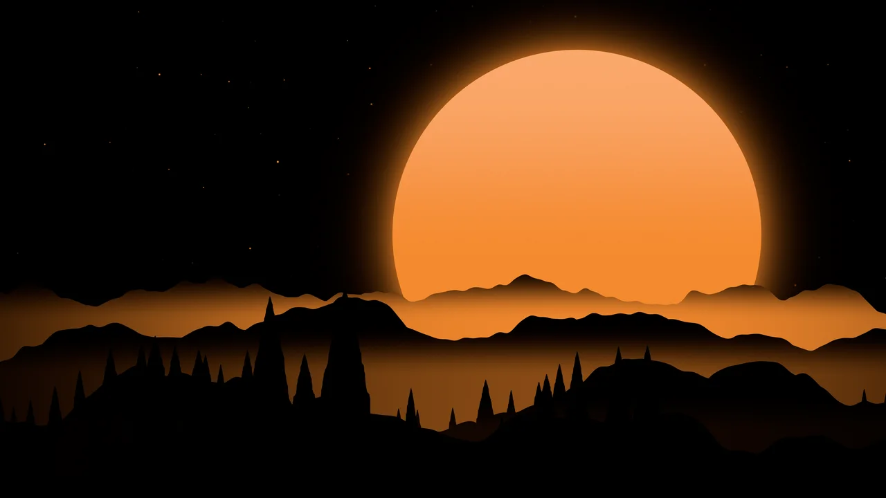 Orange Sun Over Black Mountains desktop wallpaper in 4K