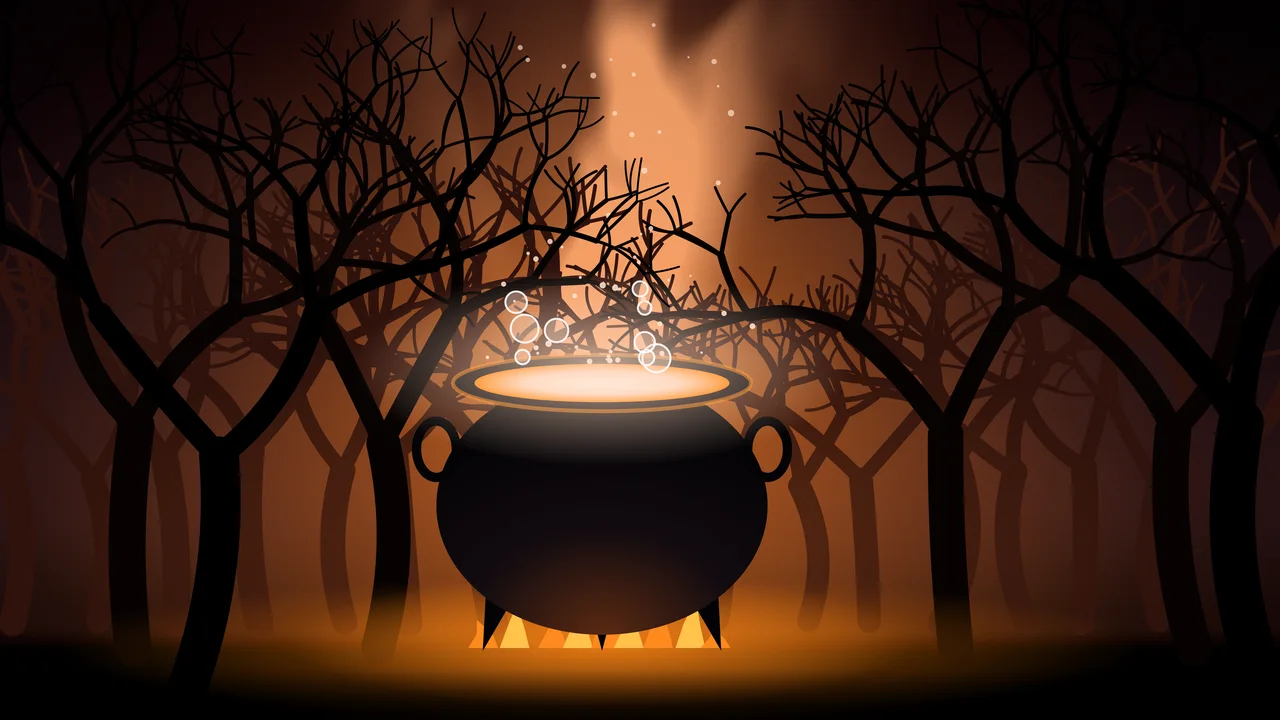 Orange Witch Cauldron desktop wallpaper in 4K