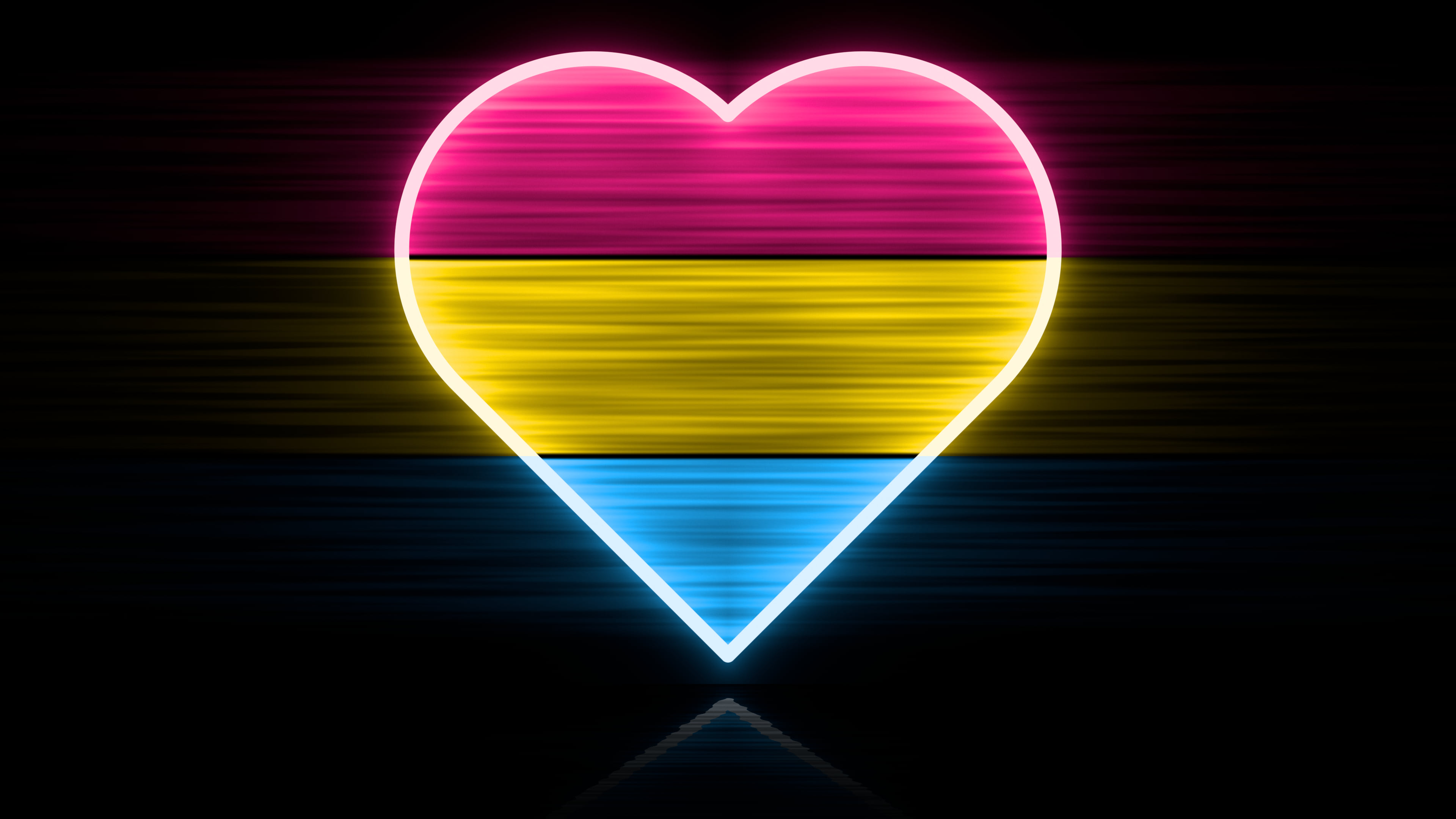 Pansexual Neon Heart Pride Flag desktop wallpaper in 4K