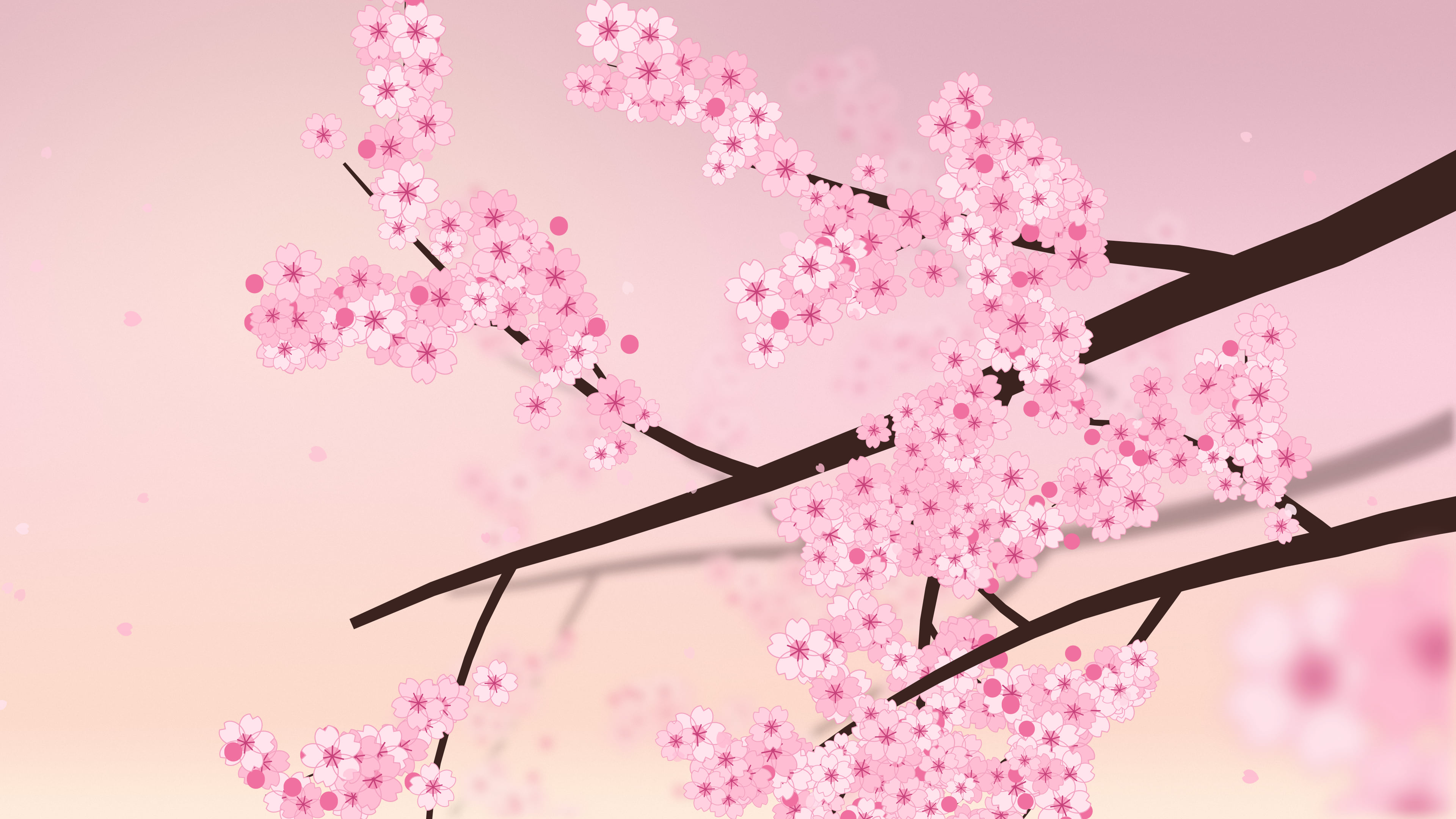 Pastel Pink Cherry Blossom Branch desktop wallpaper in 4K