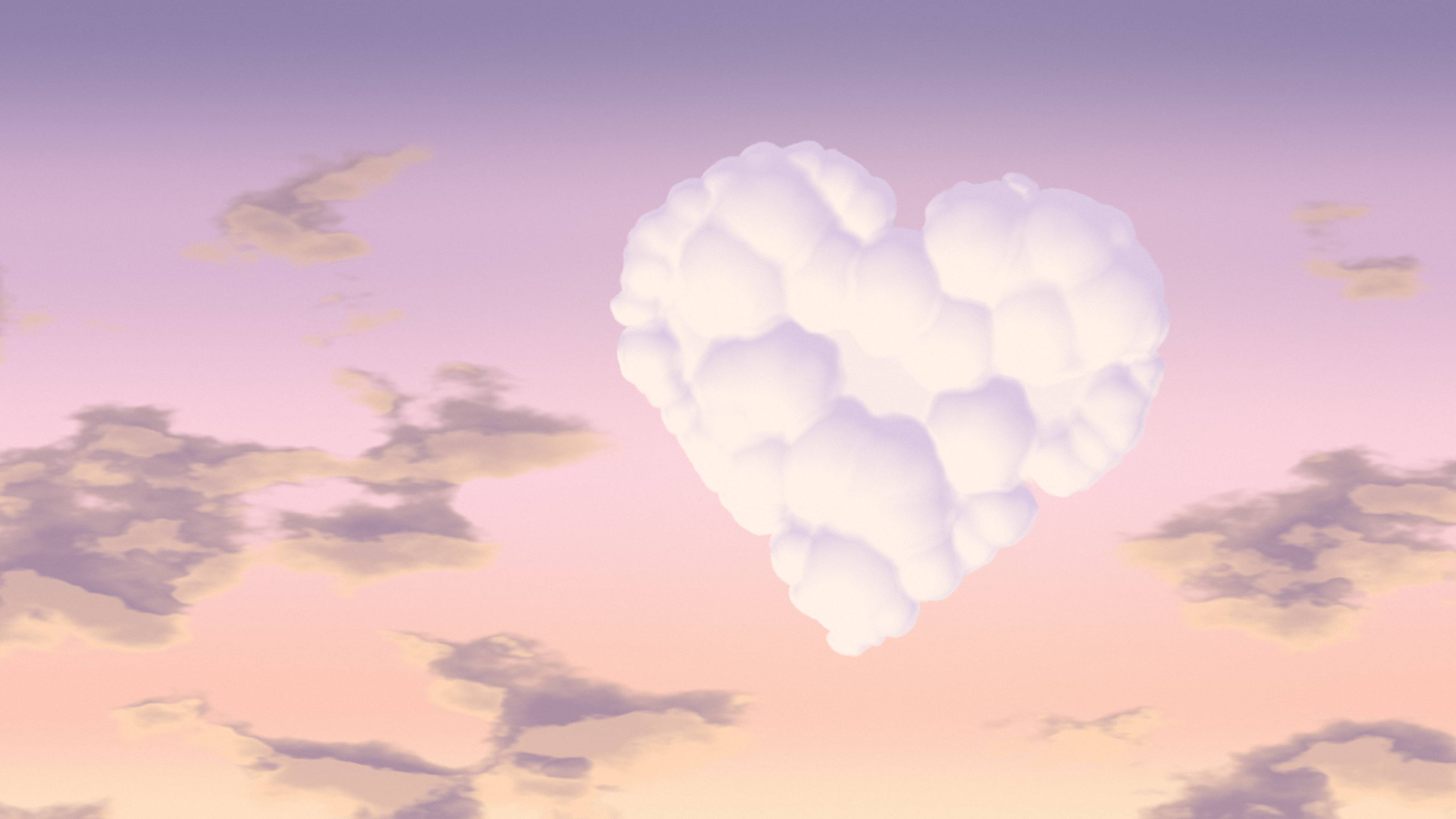 Pastel Pink Heart Cloud Sky desktop wallpaper in 4K