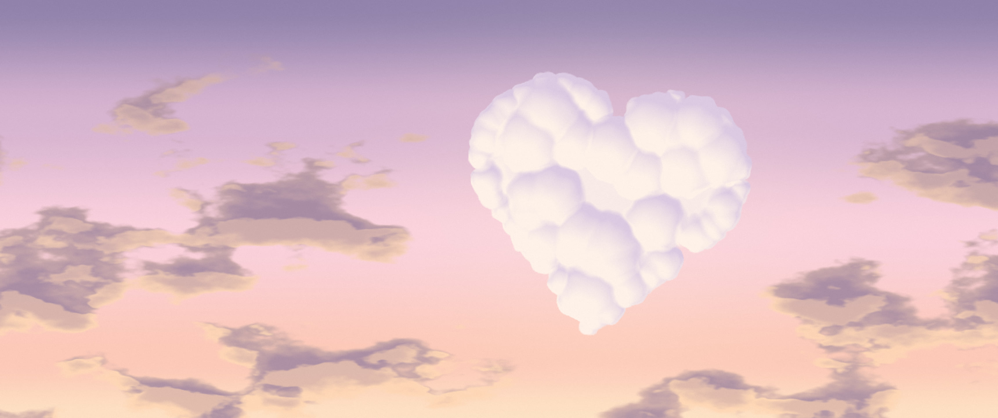Pastel Pink Heart Cloud Sky ultrawide wallpaper, 3440 × 1440