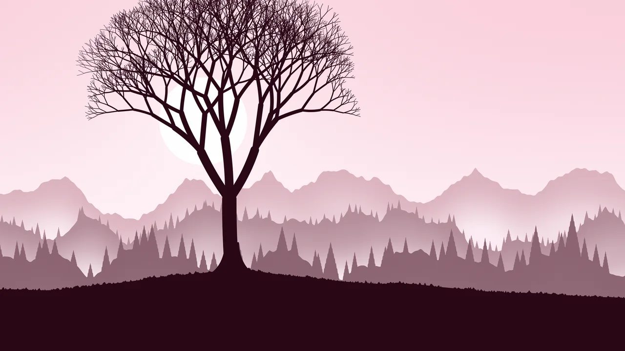 Pastel Pink Lone Tree in Fog desktop wallpaper in 4K