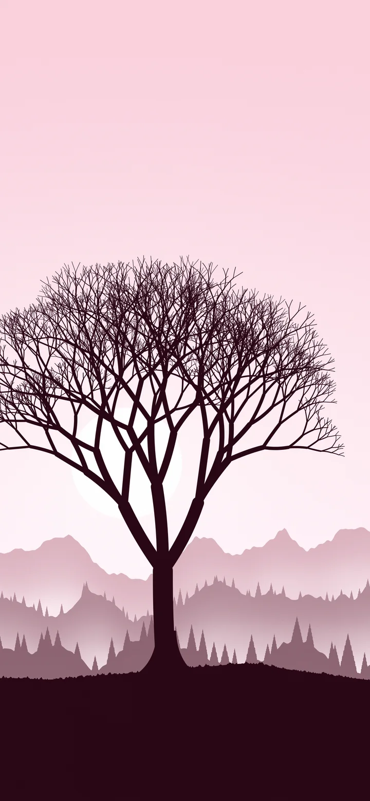 Pastel Pink Lone Tree in Fog wallpaper for iPhone and Android