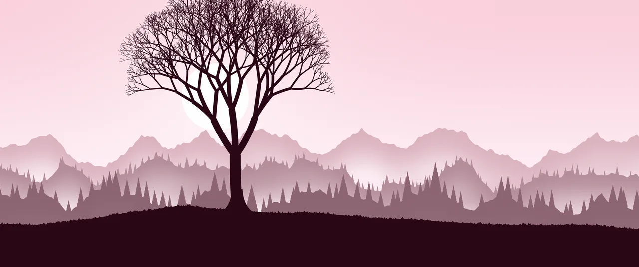 Pastel Pink Lone Tree in Fog ultrawide wallpaper, 3440 × 1440