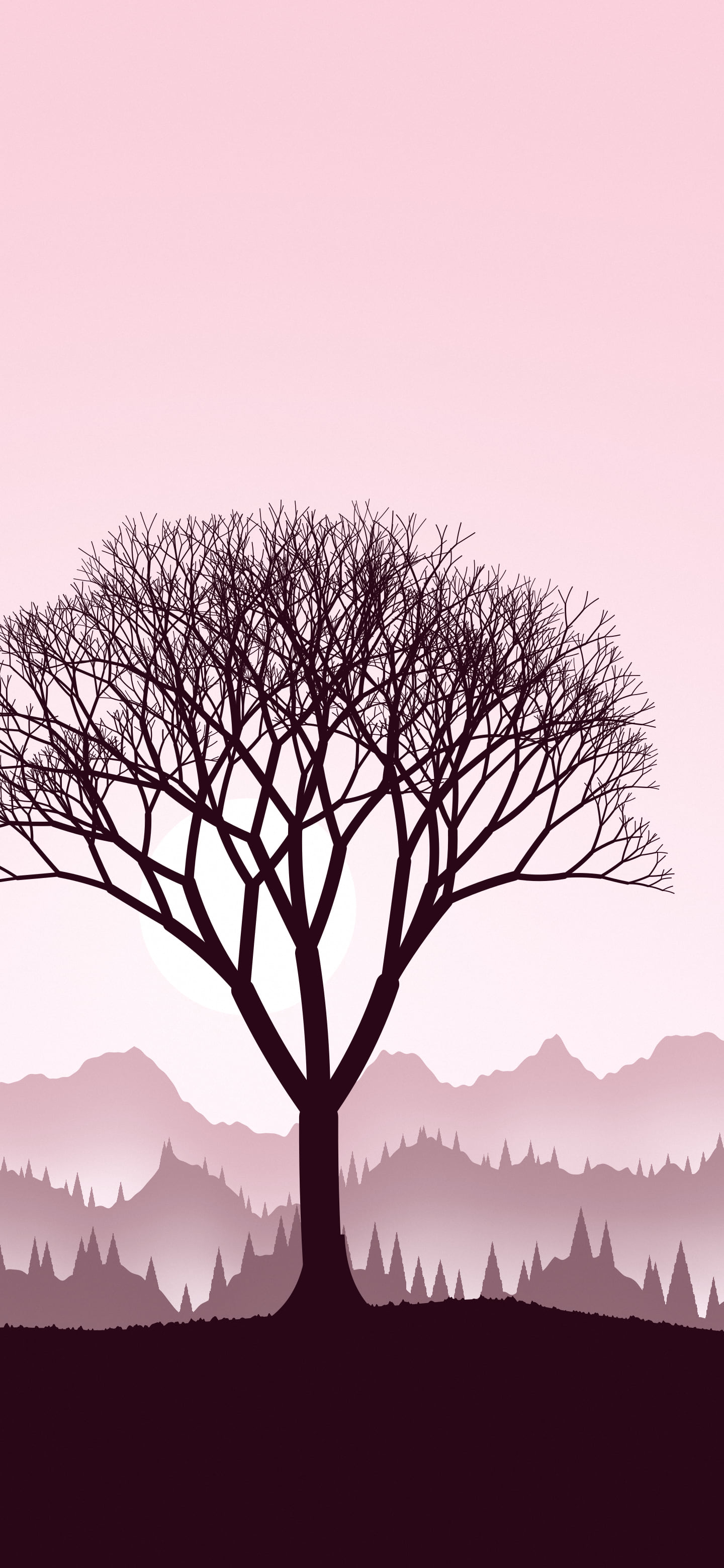 Pastel Pink Lone Tree in Fog wallpaper for iPhone and Android