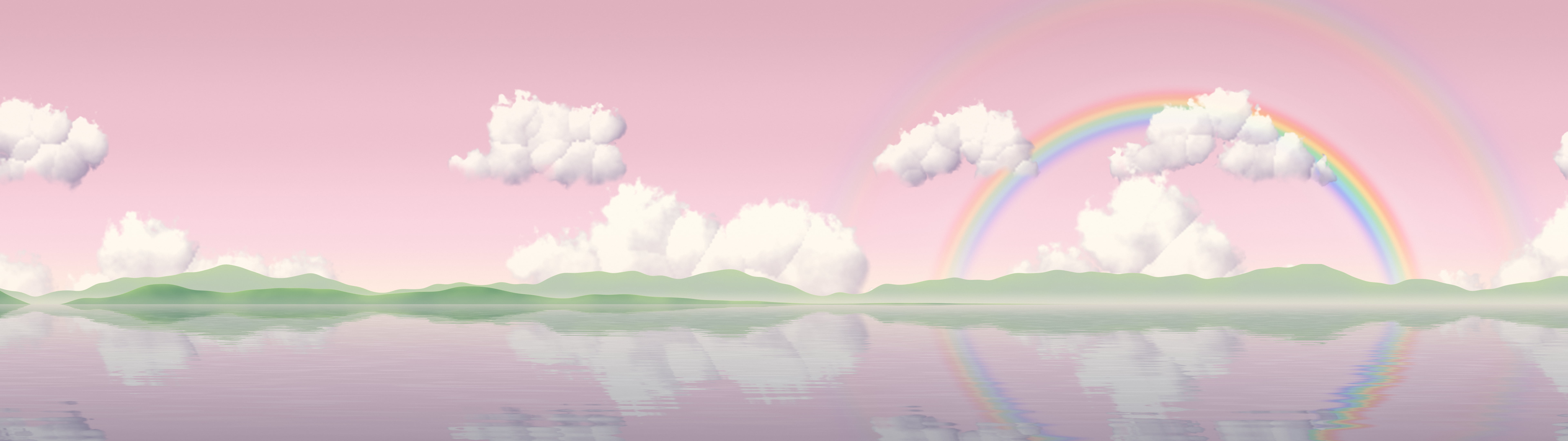 Pastel Pink Rainbow Sky dual monitor wallpaper, 7680 × 2160