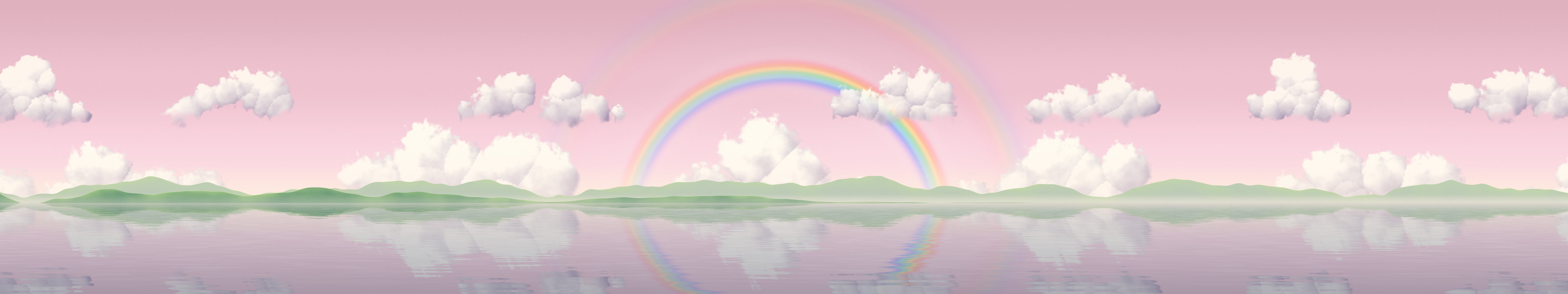 Pastel Pink Rainbow Sky triple monitor wallpaper, 7680 × 1440