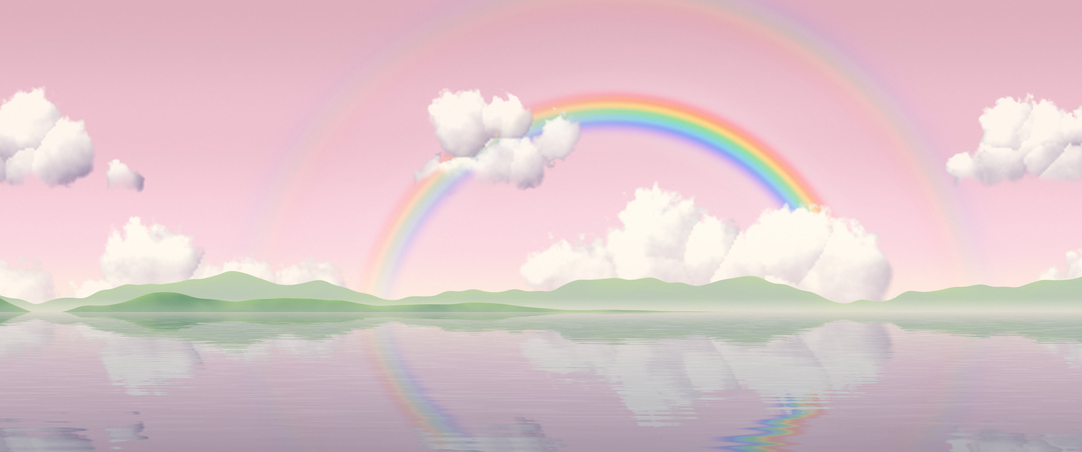 Pastel Pink Rainbow Sky ultrawide wallpaper, 3440 × 1440