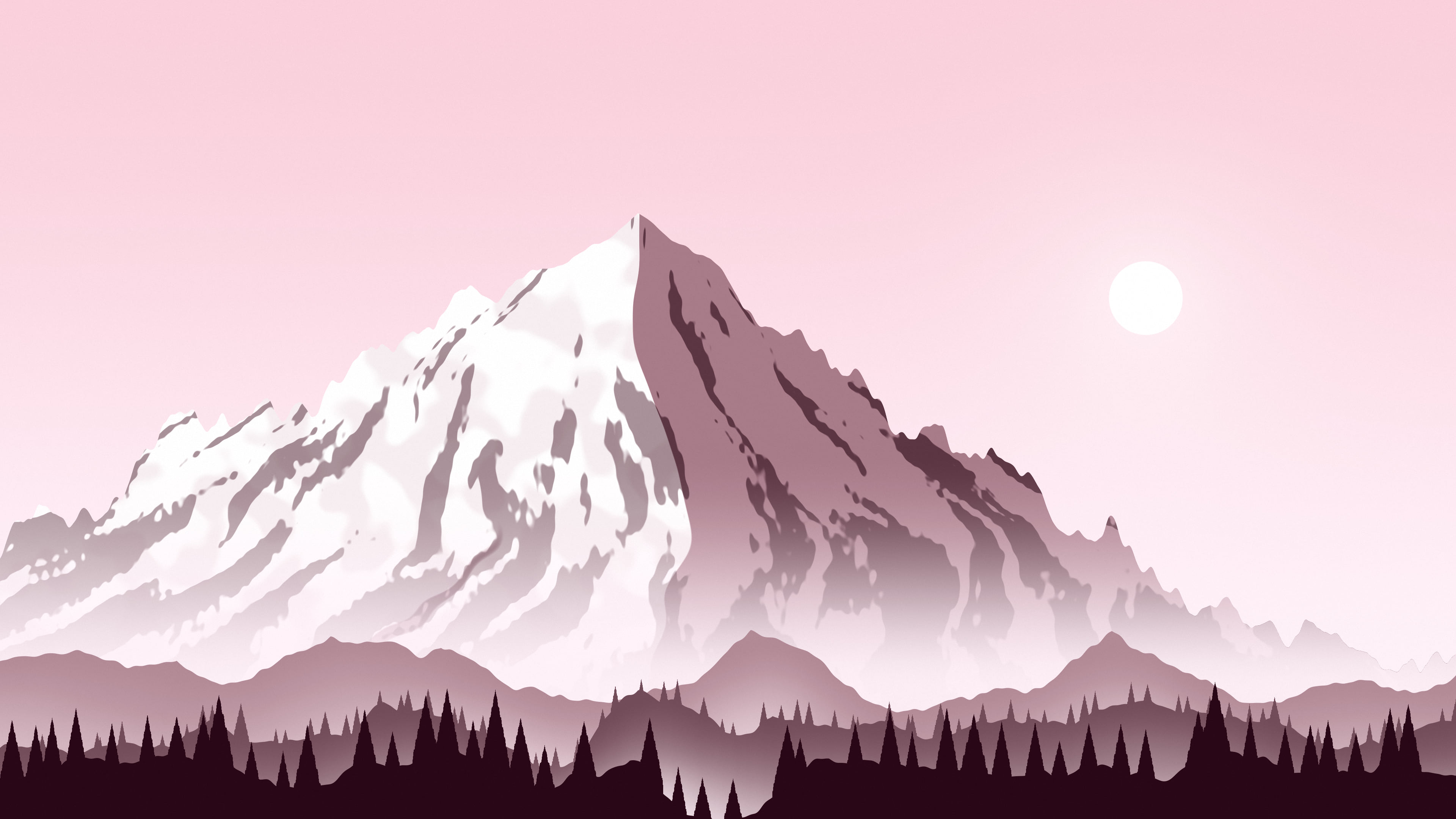 Pastel Pink Snowy Mountain Peak desktop wallpaper in 4K