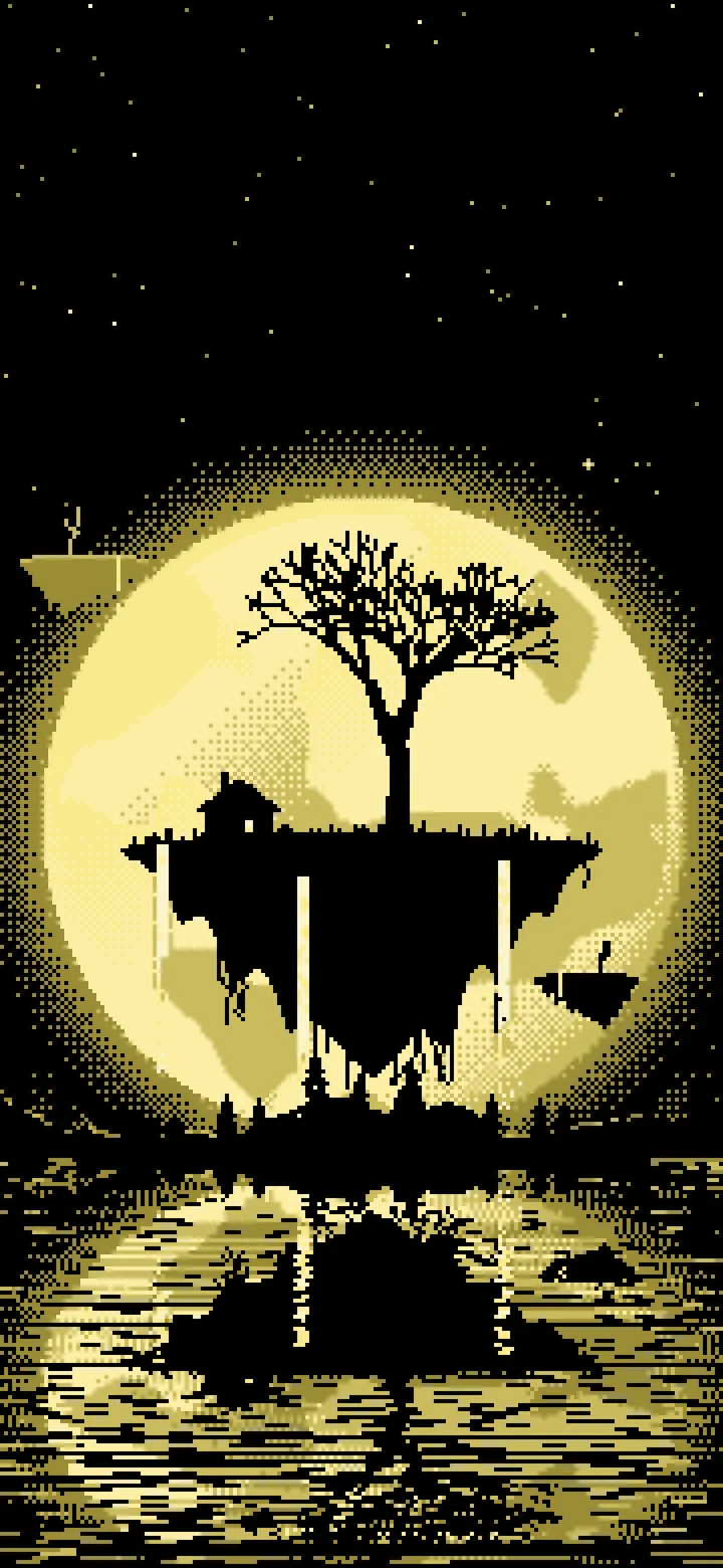 Pastel Yellow Pixel Art Fantasy Floating Island and Full Moon wallpaper for iPhone and Android