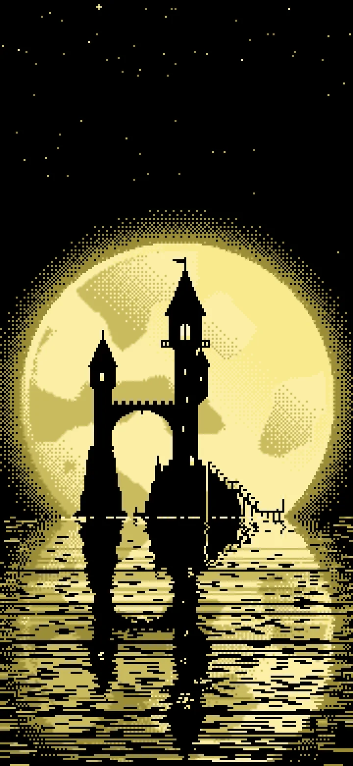 Pastel Yellow Pixel Art Fantasy Wizard Tower and Full Moon wallpaper for iPhone and Android