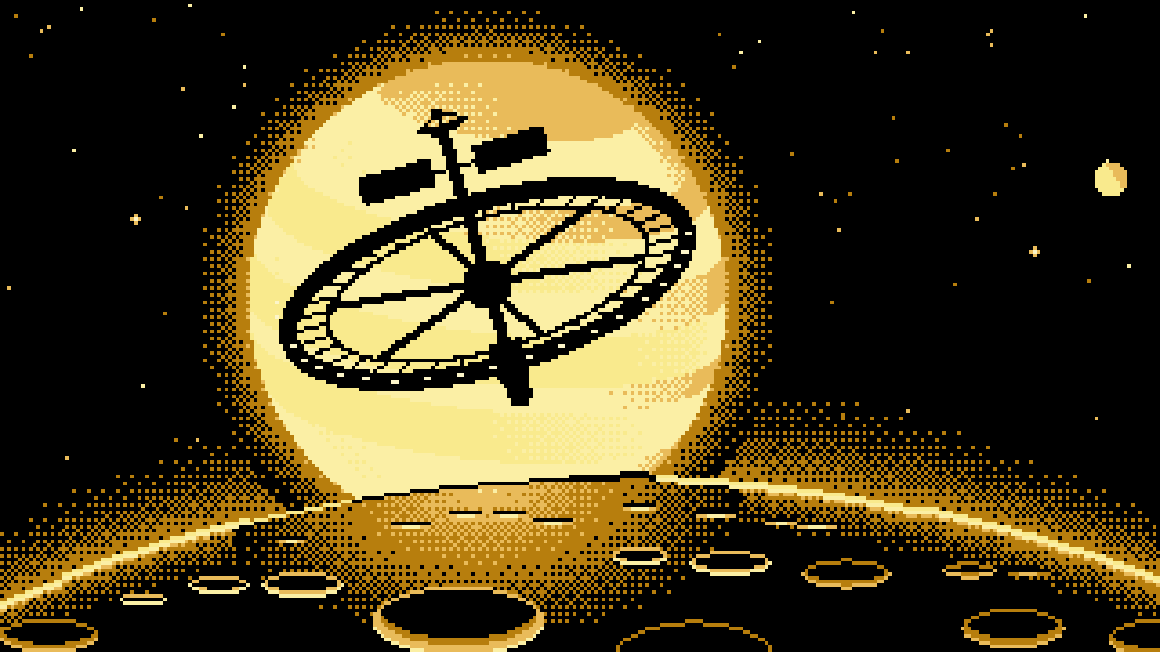 Pastel Yellow Pixel Art Ring Space Station and Planet desktop wallpaper in 4K