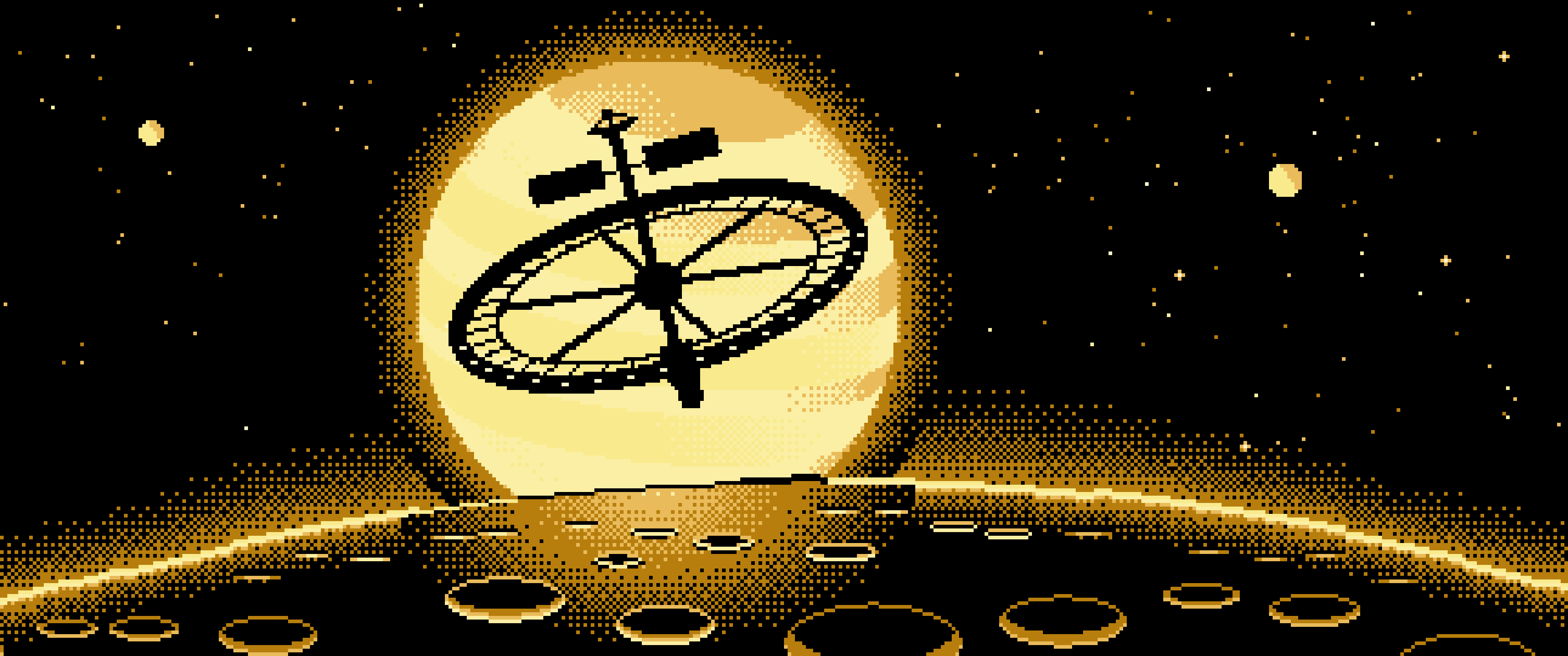 Pastel Yellow Pixel Art Ring Space Station and Planet ultrawide wallpaper, 3440 × 1440