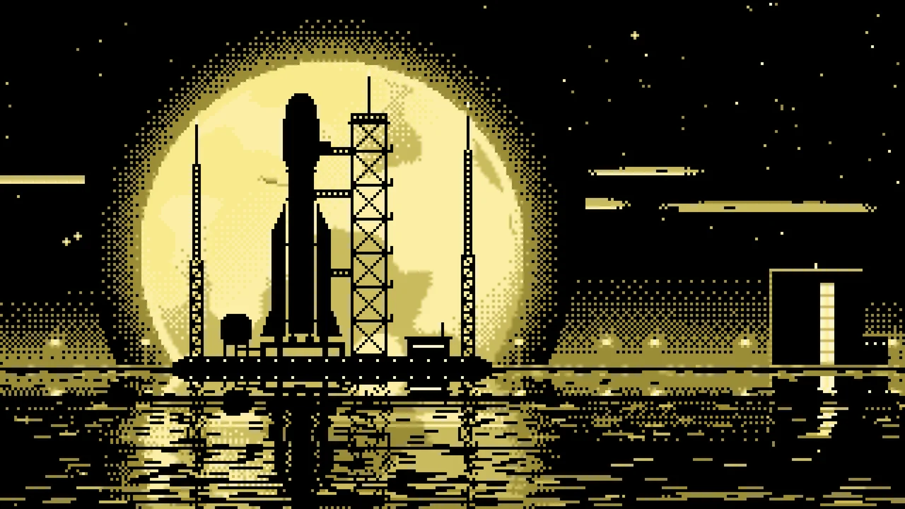 Pastel Yellow Pixel Art Rocket and Full Moon desktop wallpaper in 4K
