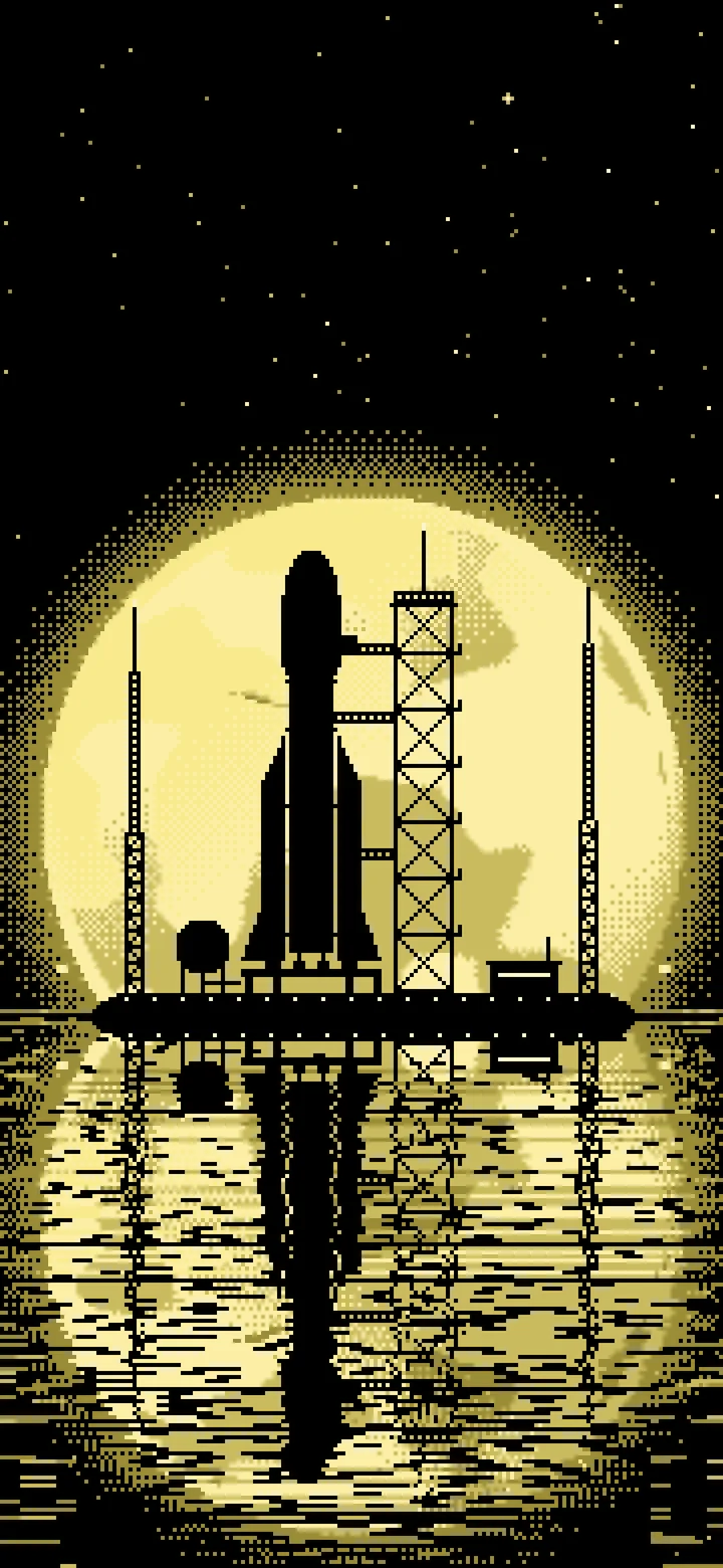 Pastel Yellow Pixel Art Rocket and Full Moon wallpaper for iPhone and Android