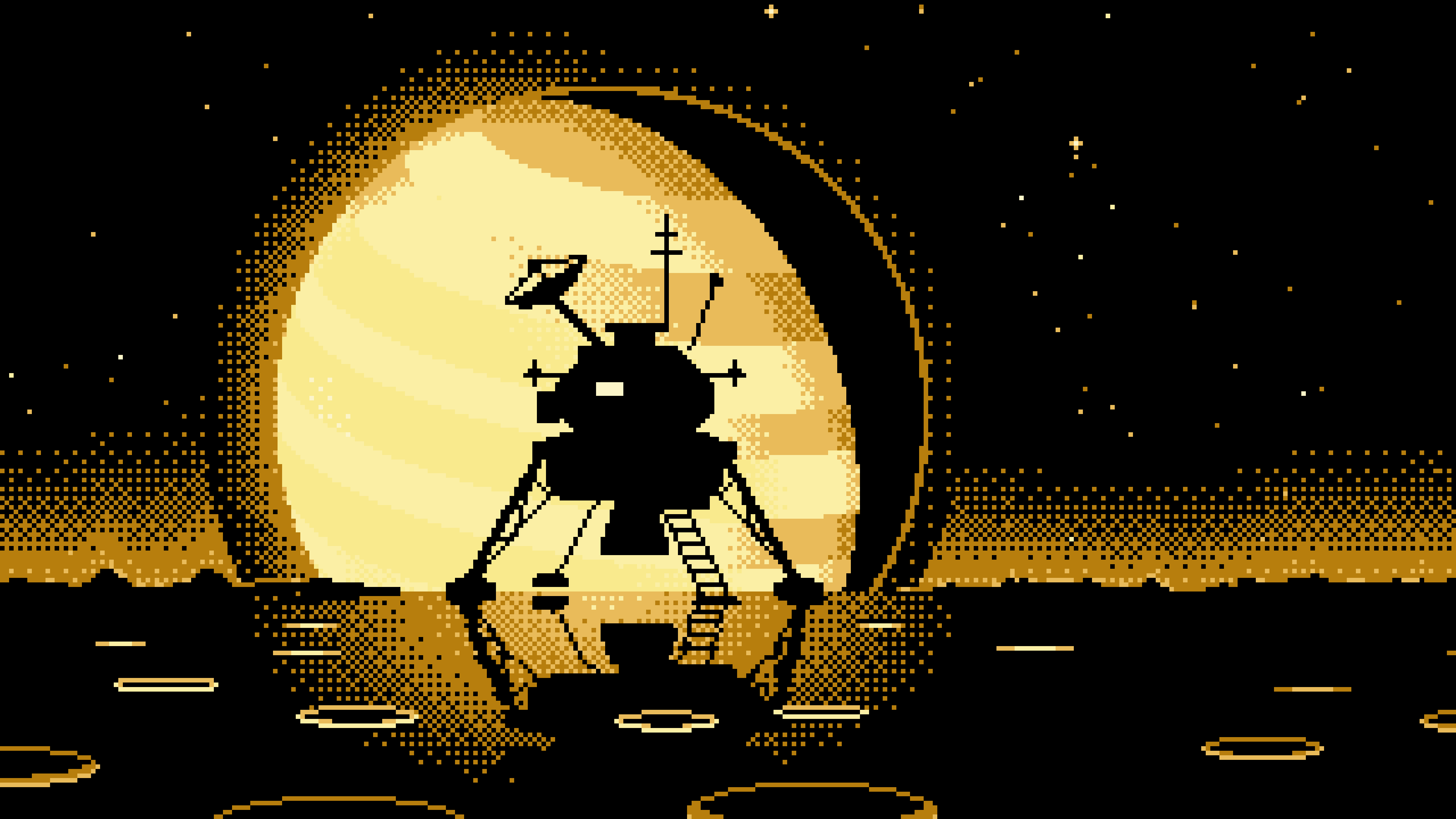 Pastel Yellow Pixel Art Space Lander and Planet desktop wallpaper in 4K