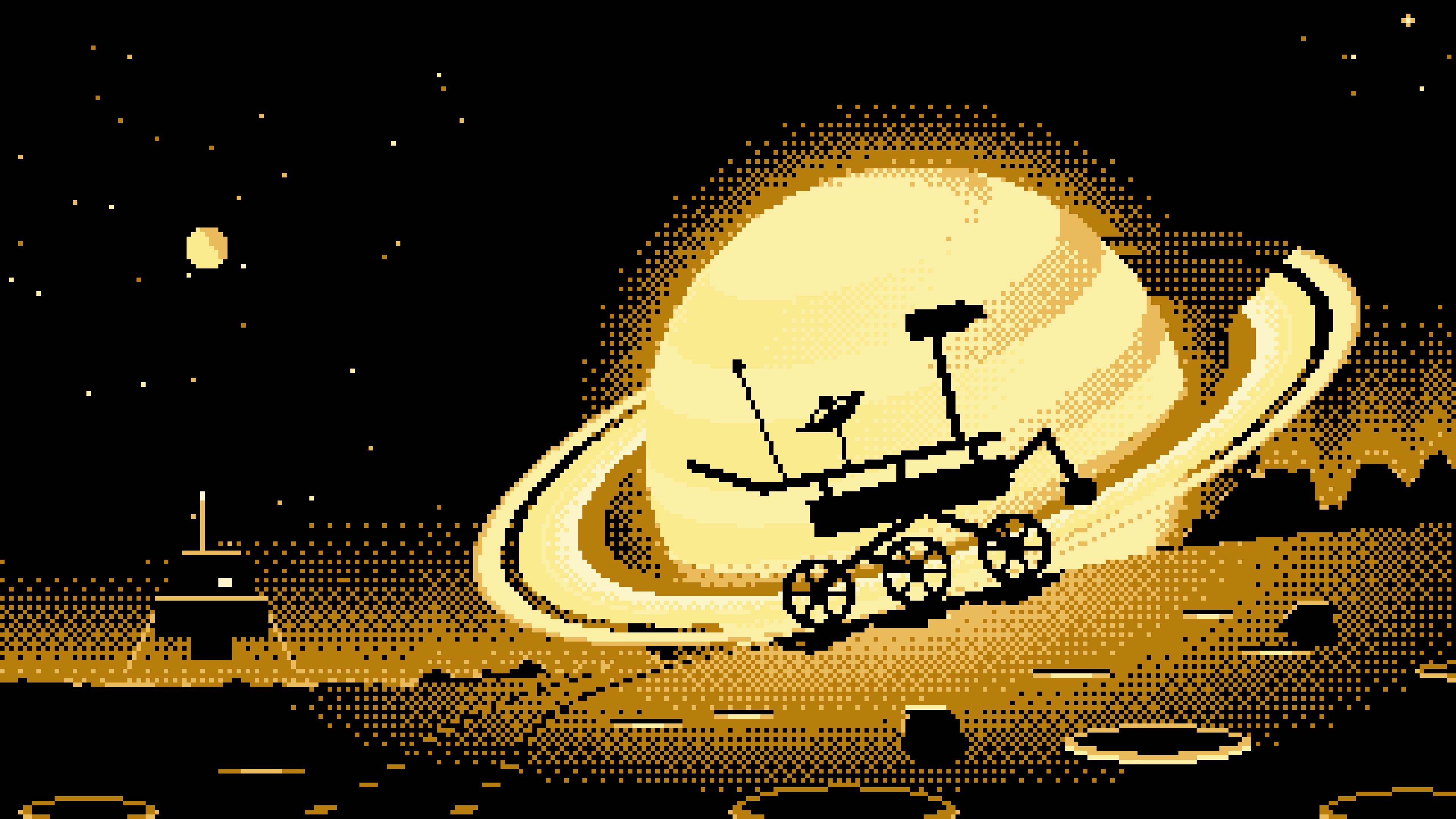 Pastel Yellow Pixel Art Space Rover and Ringed Planet desktop wallpaper in 4K
