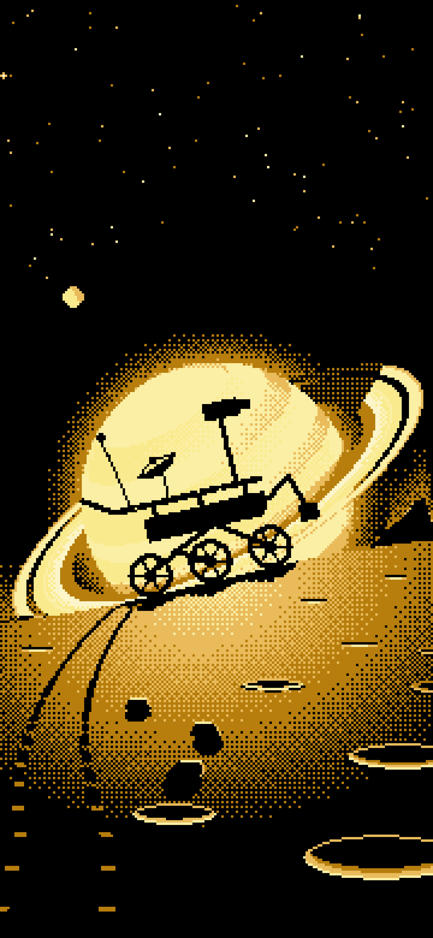Pastel Yellow Pixel Art Space Rover and Ringed Planet wallpaper for iPhone and Android
