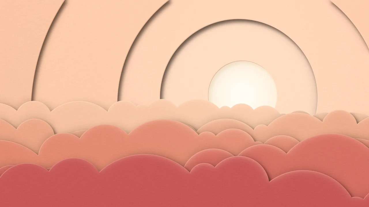 Peach 3D Paper Cut Clouds desktop wallpaper in 4K