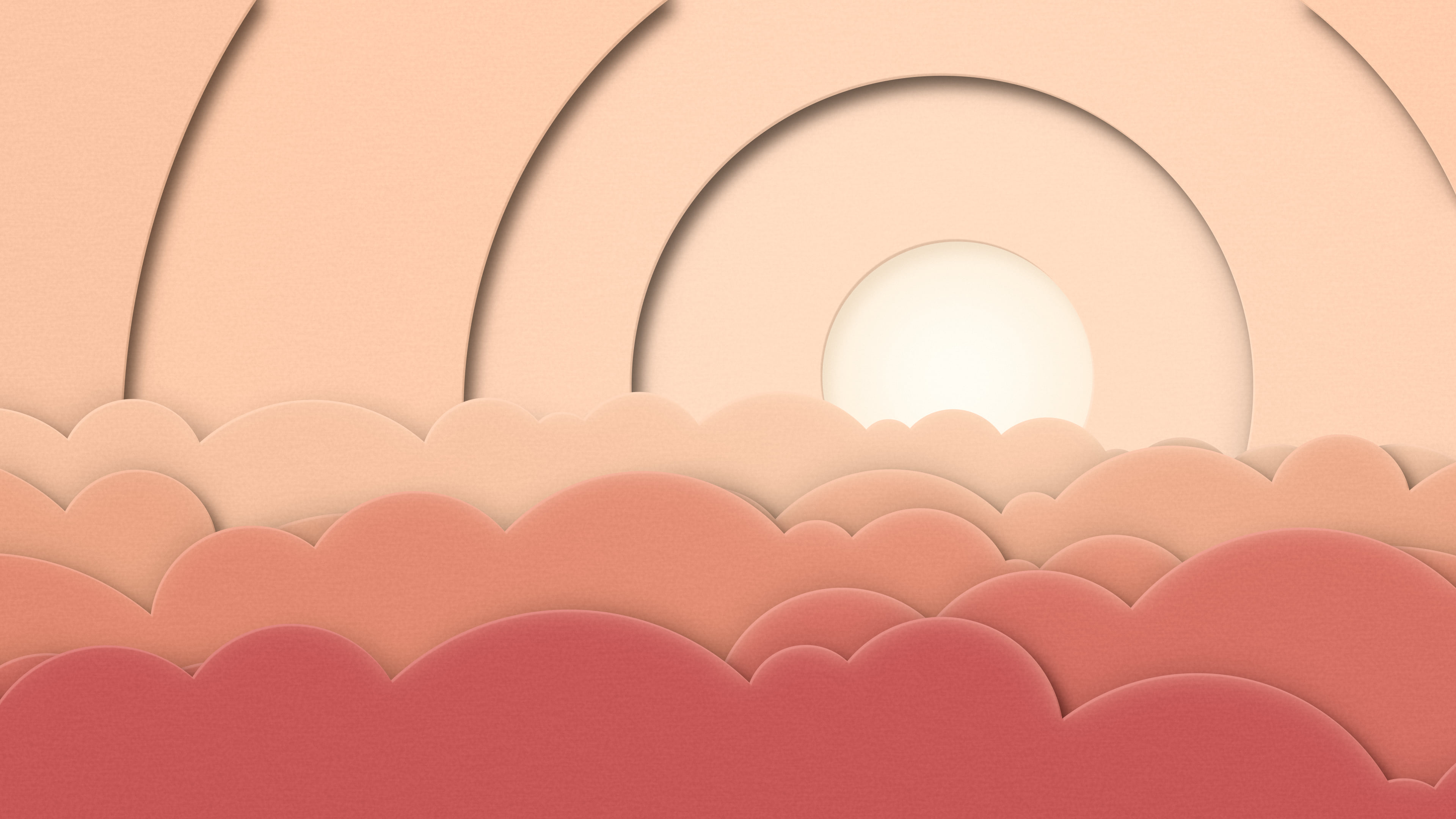 Peach 3D Paper Cut Clouds desktop wallpaper in 4K
