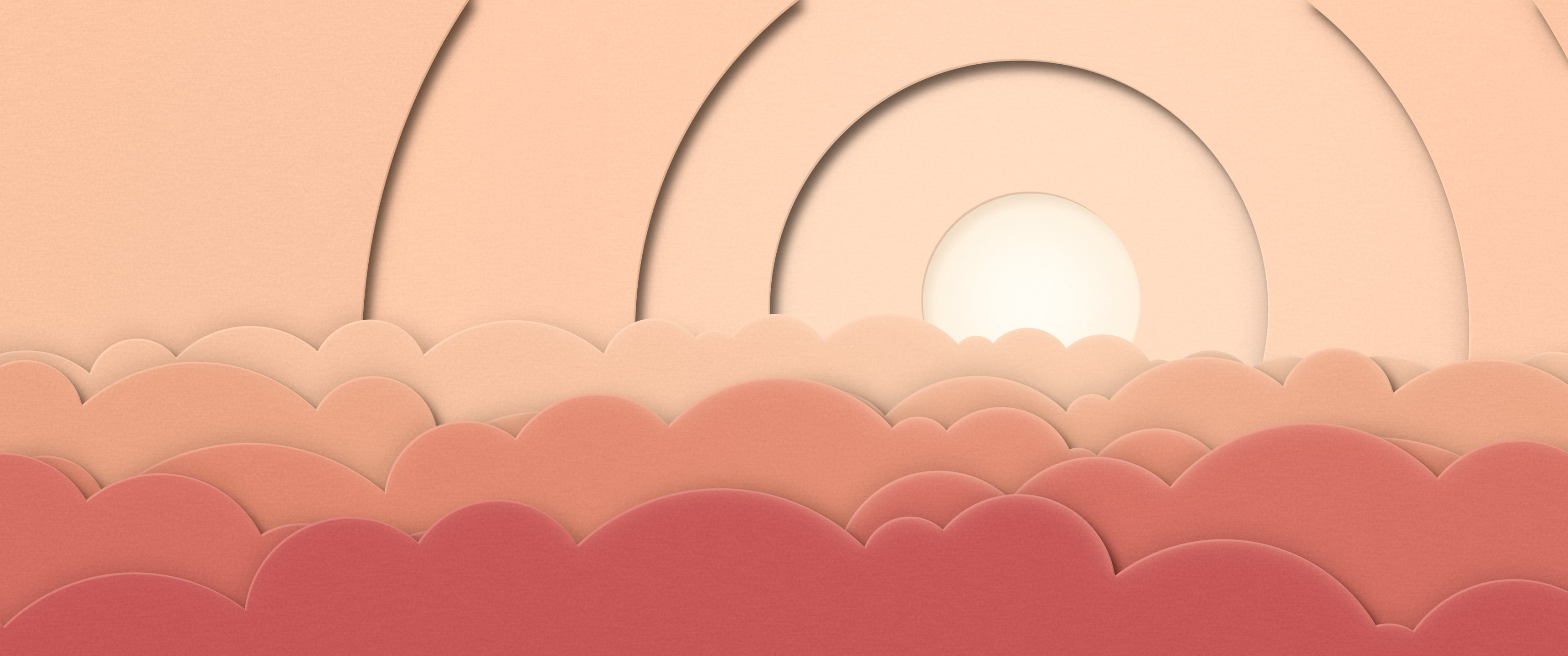 Peach 3D Paper Cut Clouds ultrawide wallpaper, 3440 × 1440