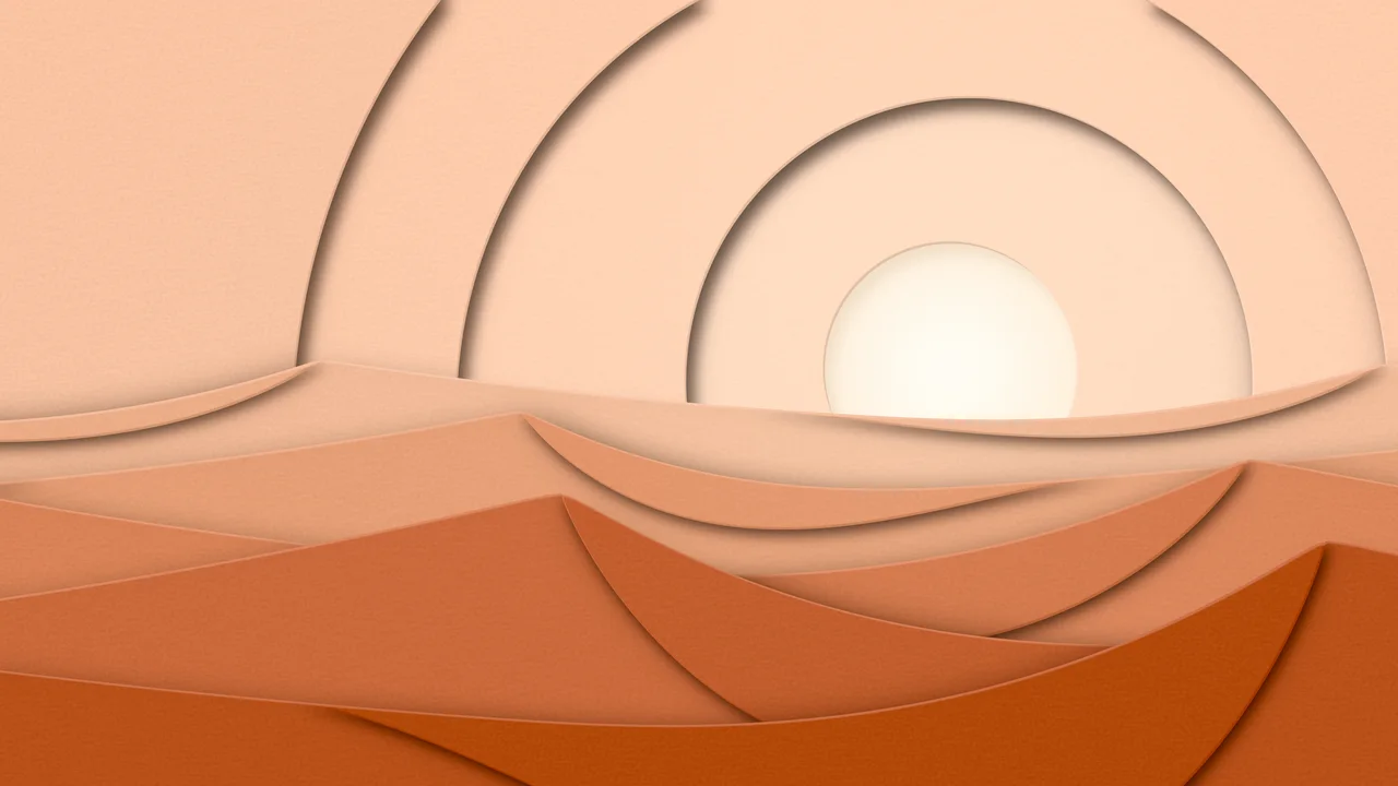 Peach 3D Paper Cut Desert Dunes at Sunset desktop wallpaper in 4K