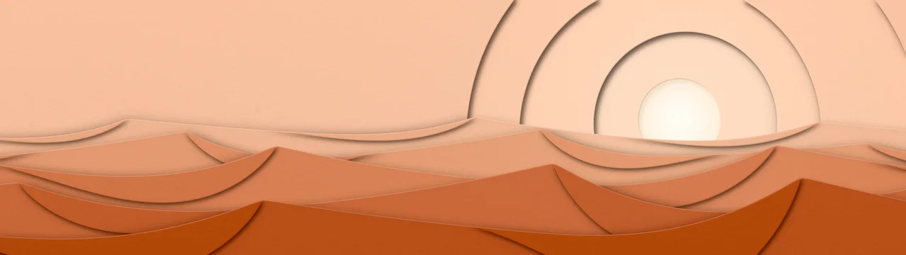 Peach 3D Paper Cut Desert Dunes at Sunset dual monitor wallpaper, 7680 × 2160
