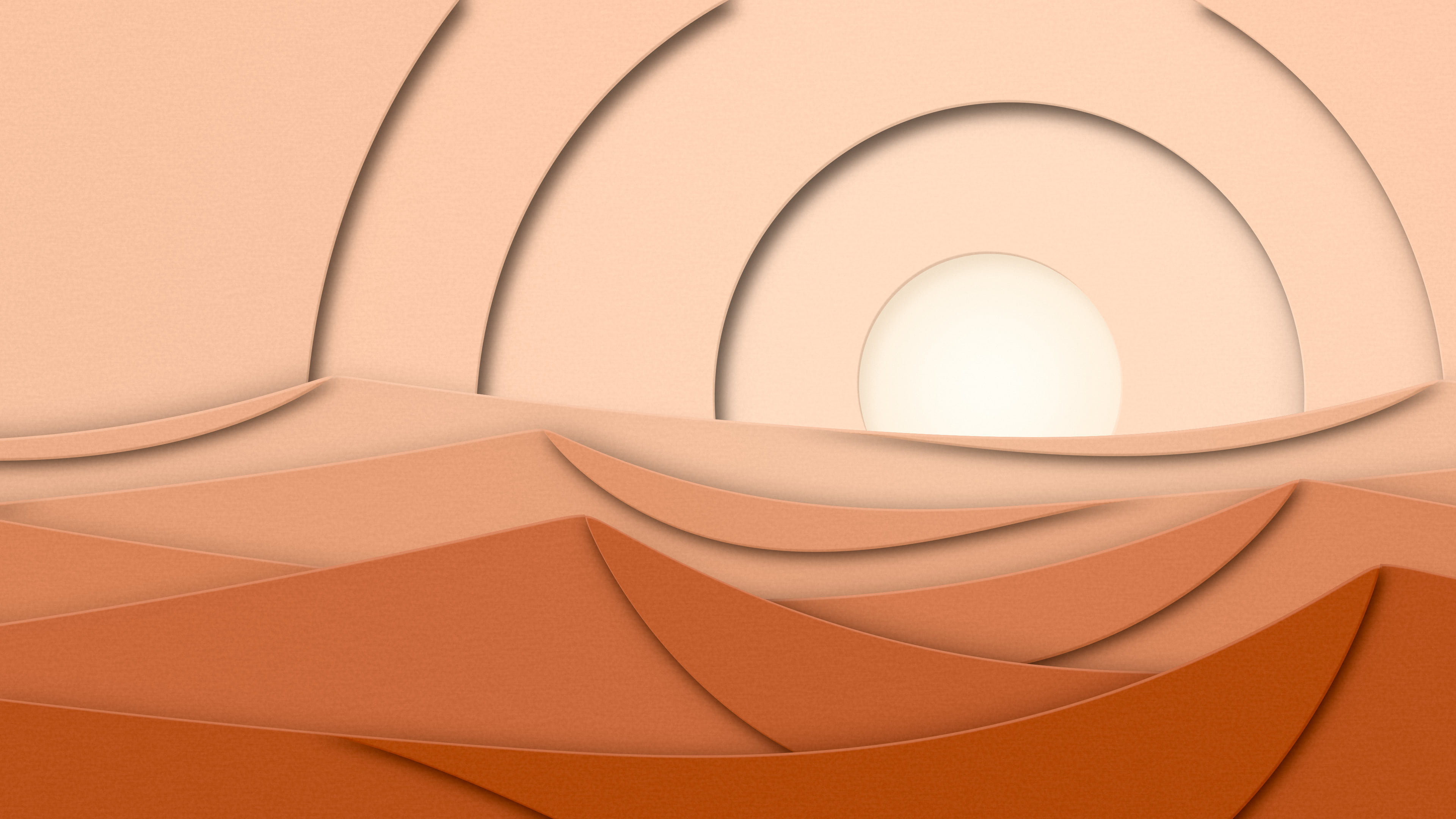 Peach 3D Paper Cut Desert Dunes at Sunset desktop wallpaper in 4K