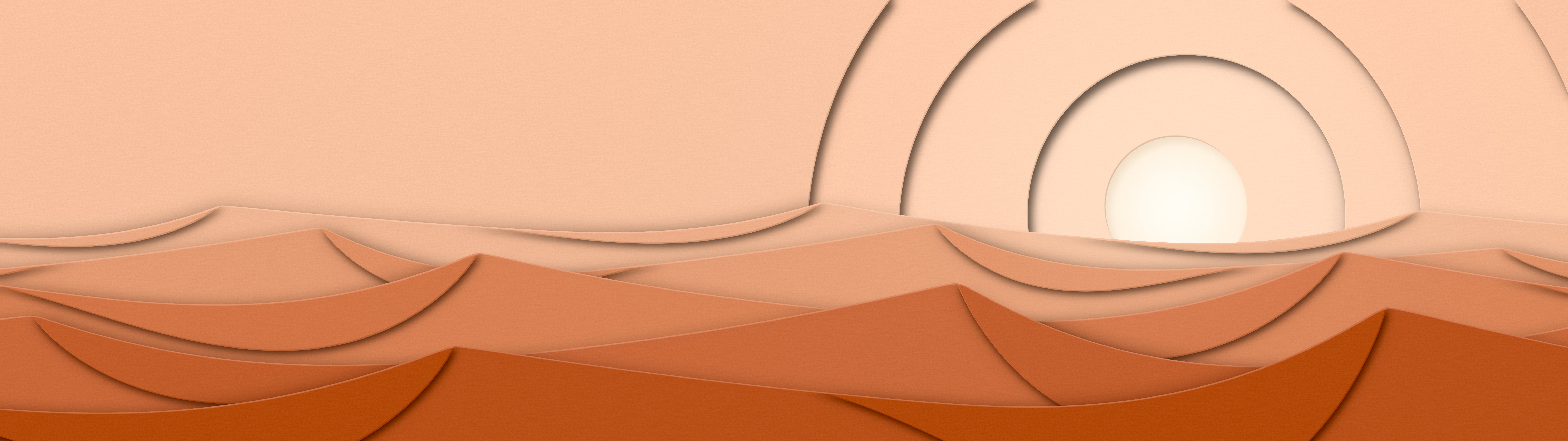 Peach 3D Paper Cut Desert Dunes at Sunset dual monitor wallpaper, 7680 × 2160