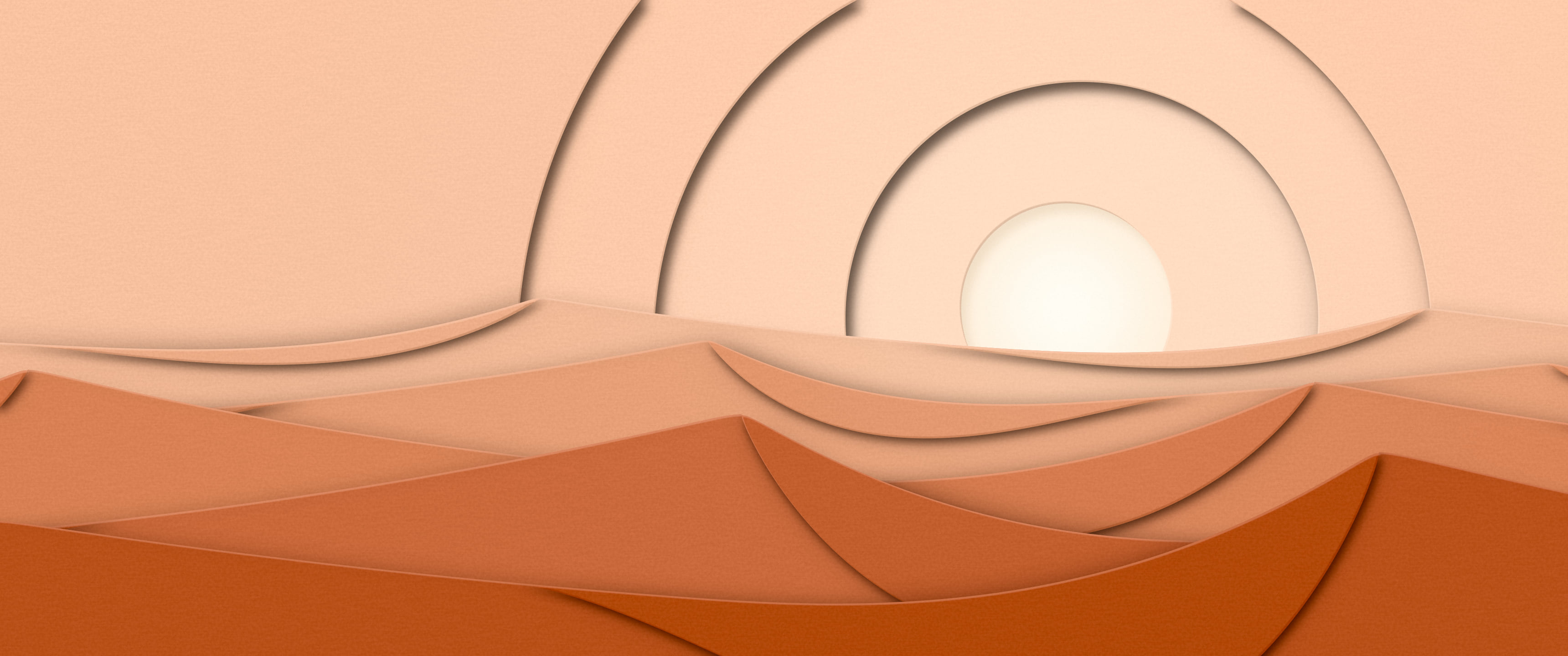 Peach 3D Paper Cut Desert Dunes at Sunset ultrawide wallpaper, 3440 × 1440