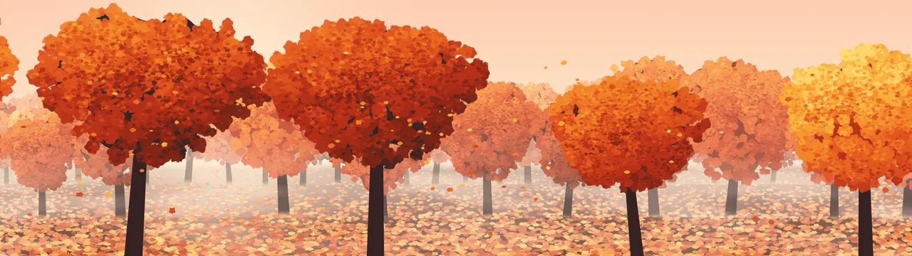 Peach Autumn Forest dual monitor wallpaper, 7680 × 2160