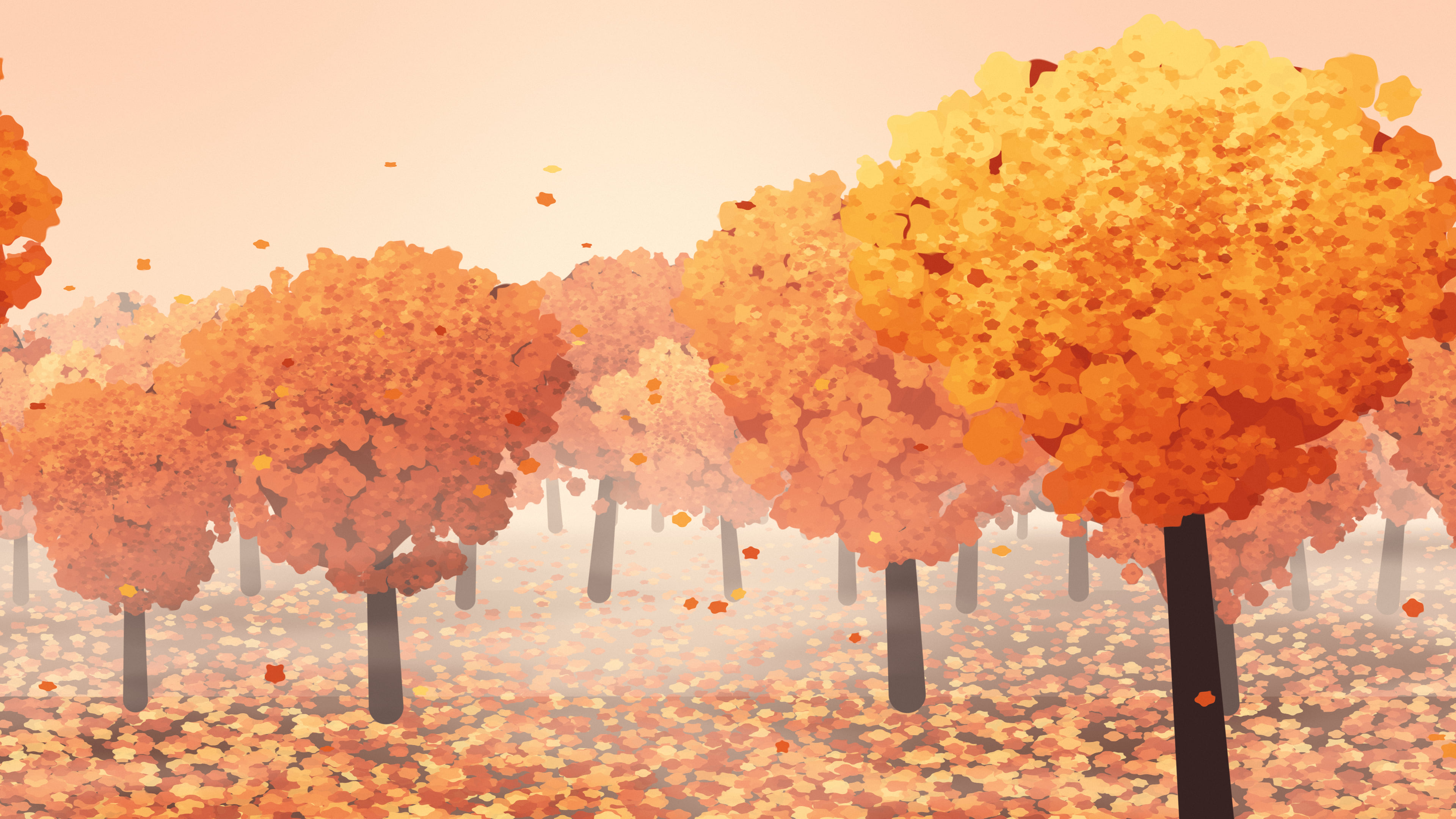 Peach Autumn Forest desktop wallpaper in 4K