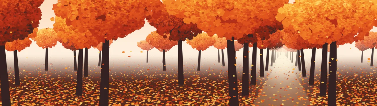 Peach Autumn Path dual monitor wallpaper, 7680 × 2160